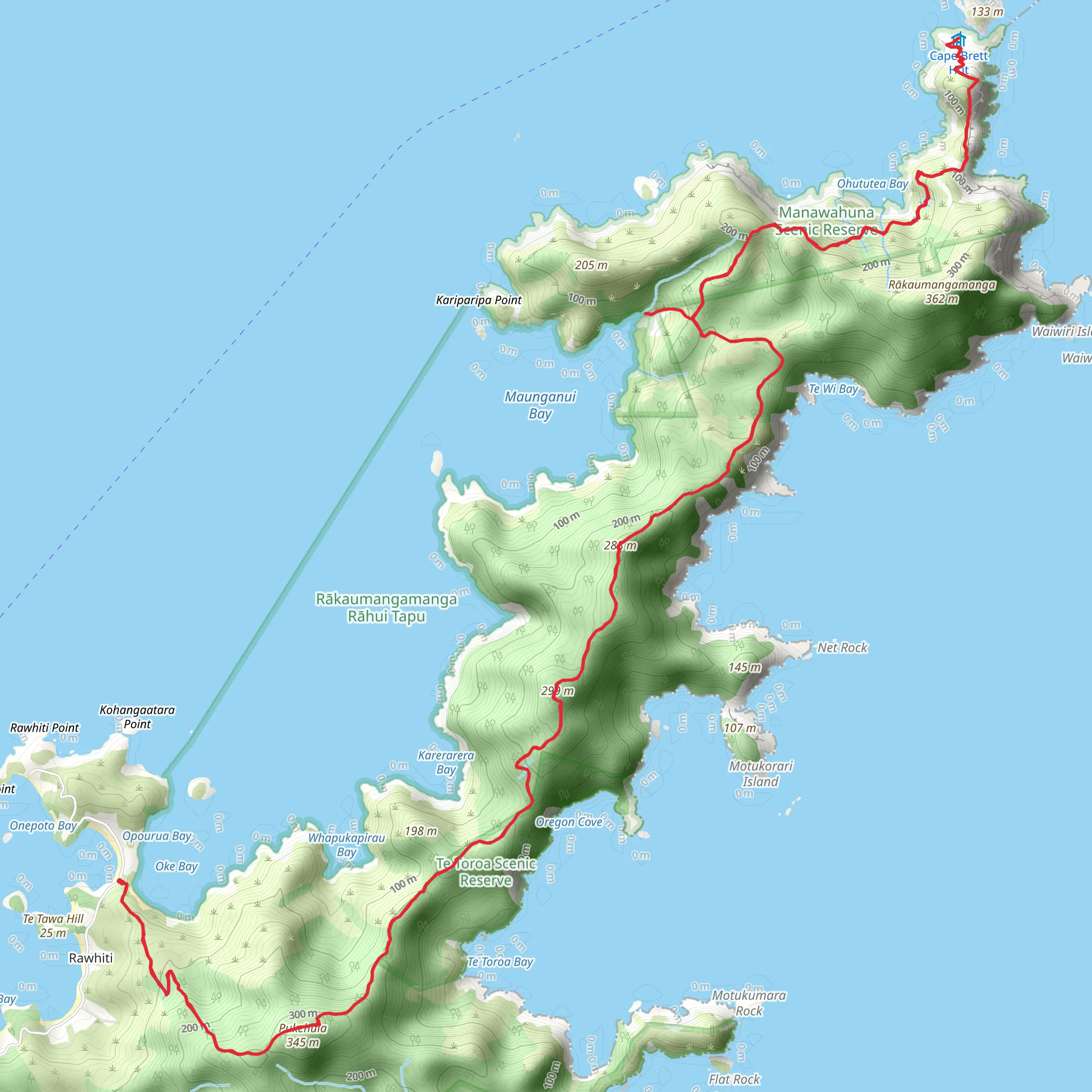 Cape Brett Track mobile static map