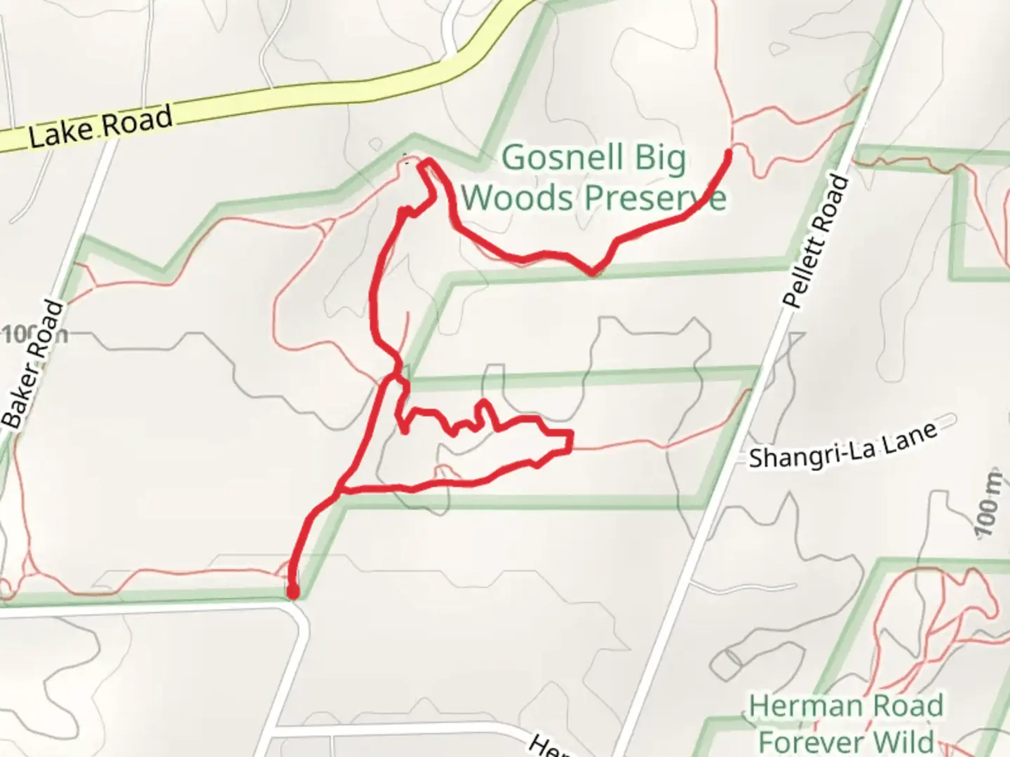 An image depicting the trail Big Woods Trail and Big Field Trail and its surrounding area.