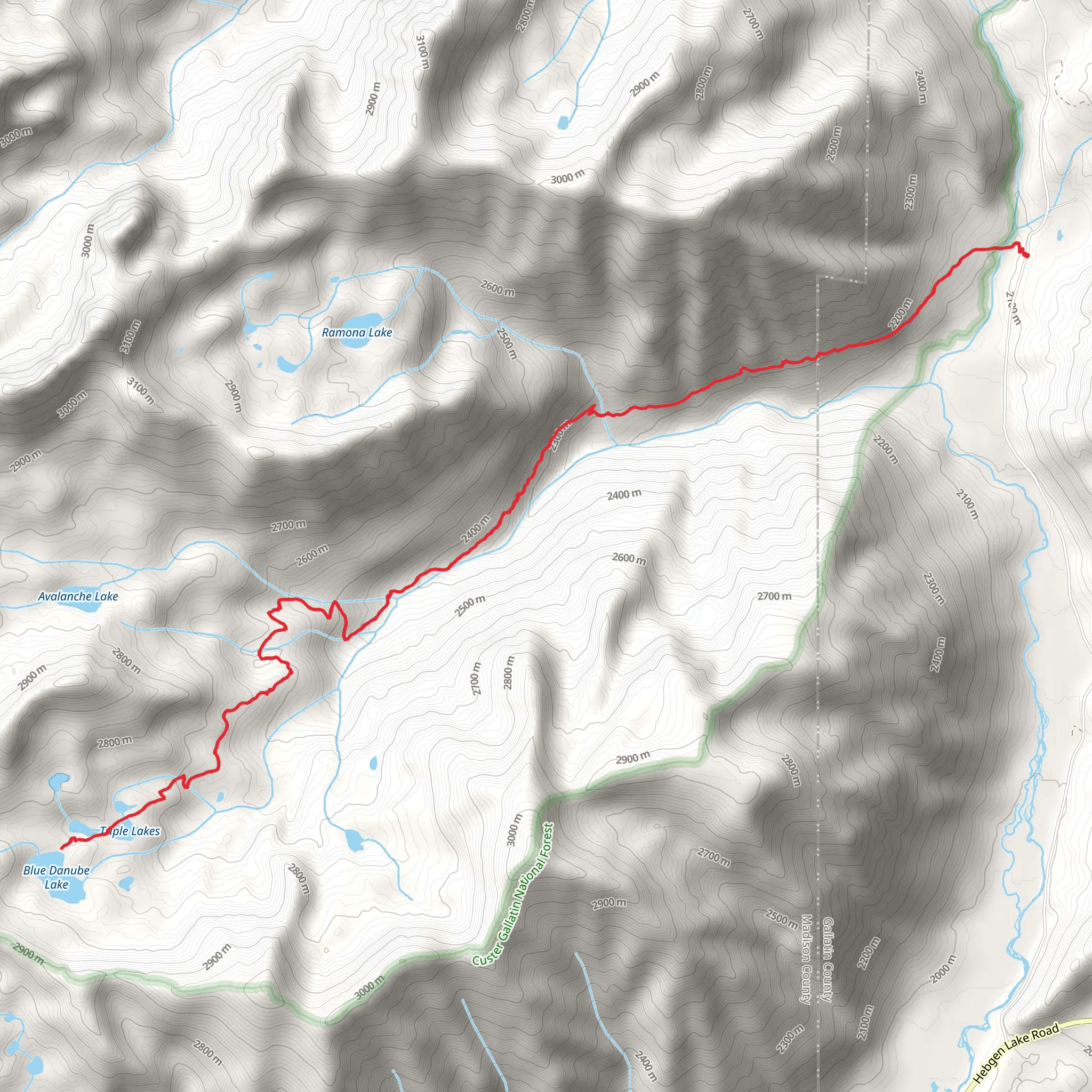 Blue Danube Lake via West Fork Beaver Creek Trail mobile static map