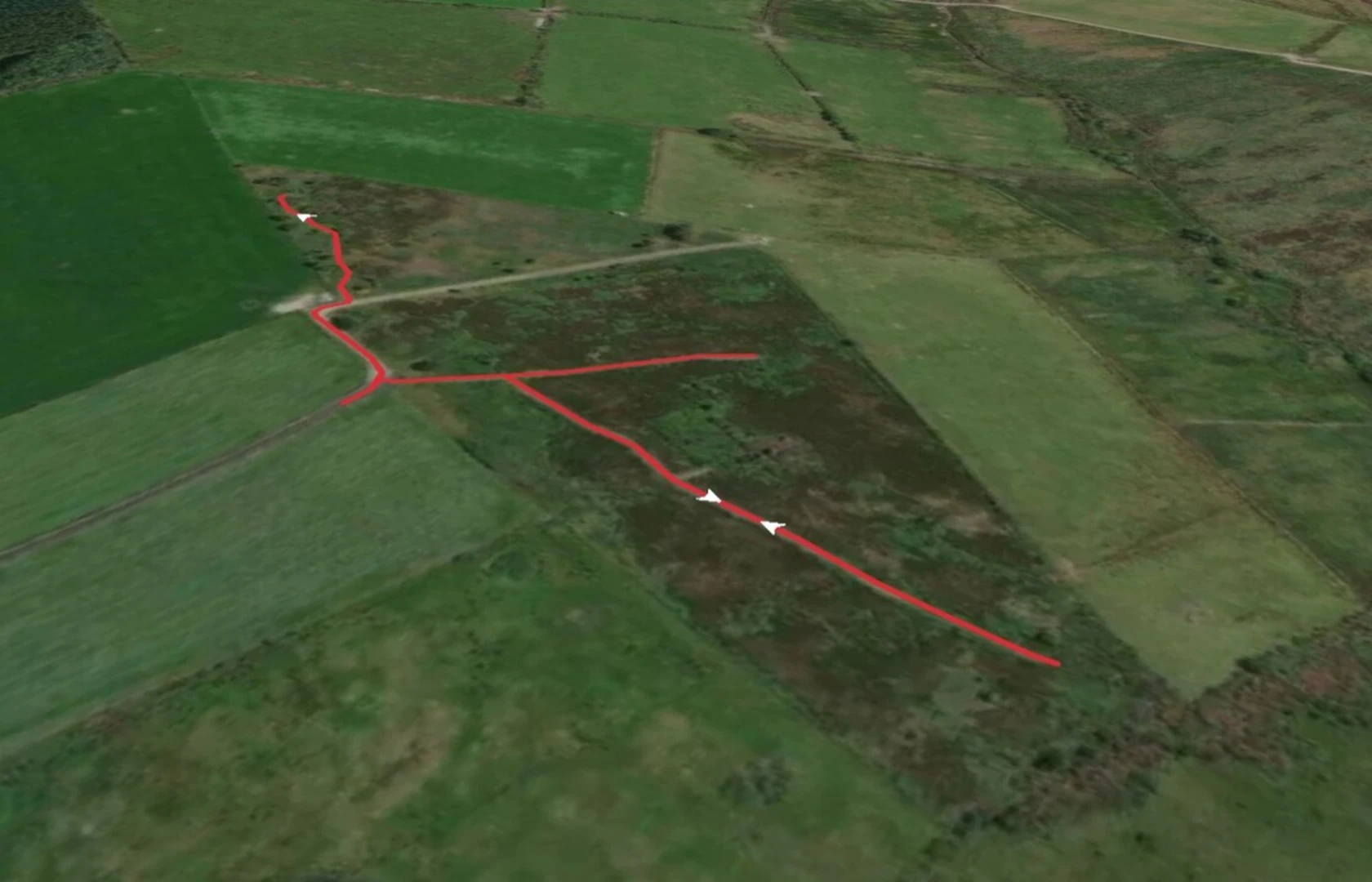 An image depicting the trail Ballygroll Prehistoric Complex and its surrounding area.
