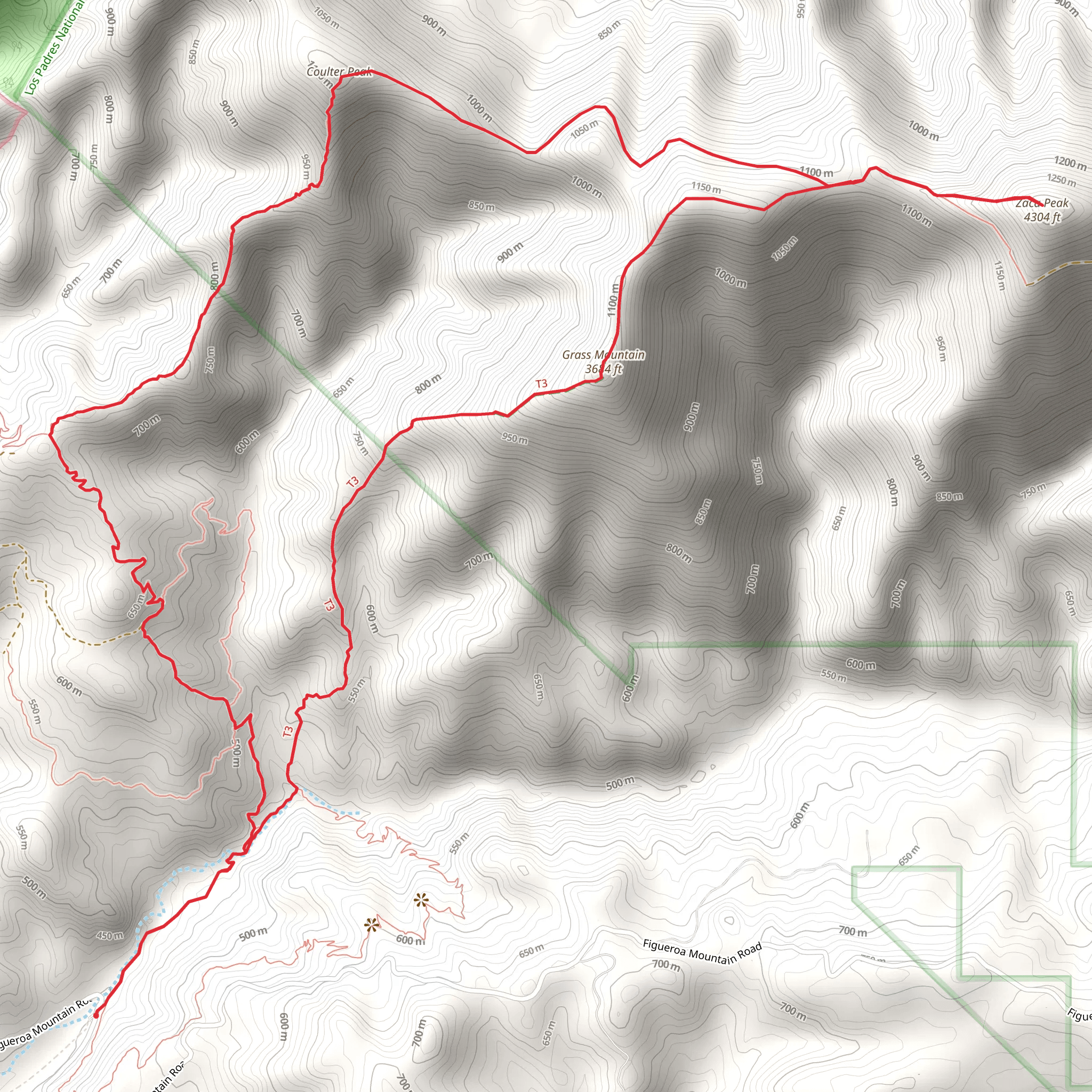 Grass Mountain, Zaca Peak and Coulter Peak Loop mobile static map