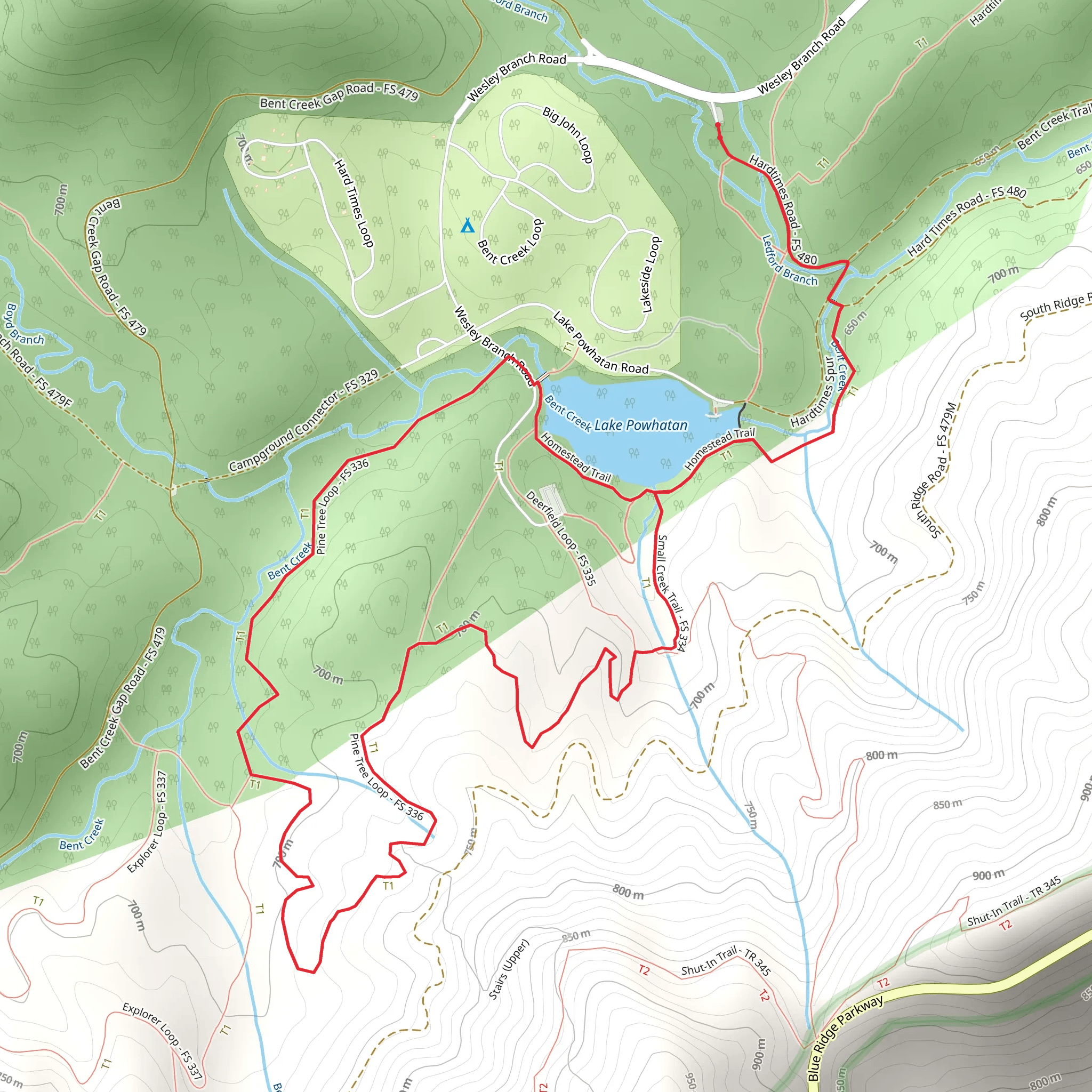 Lake Powhatan via Small Creek Trail and Pine Tree Loop mobile static map