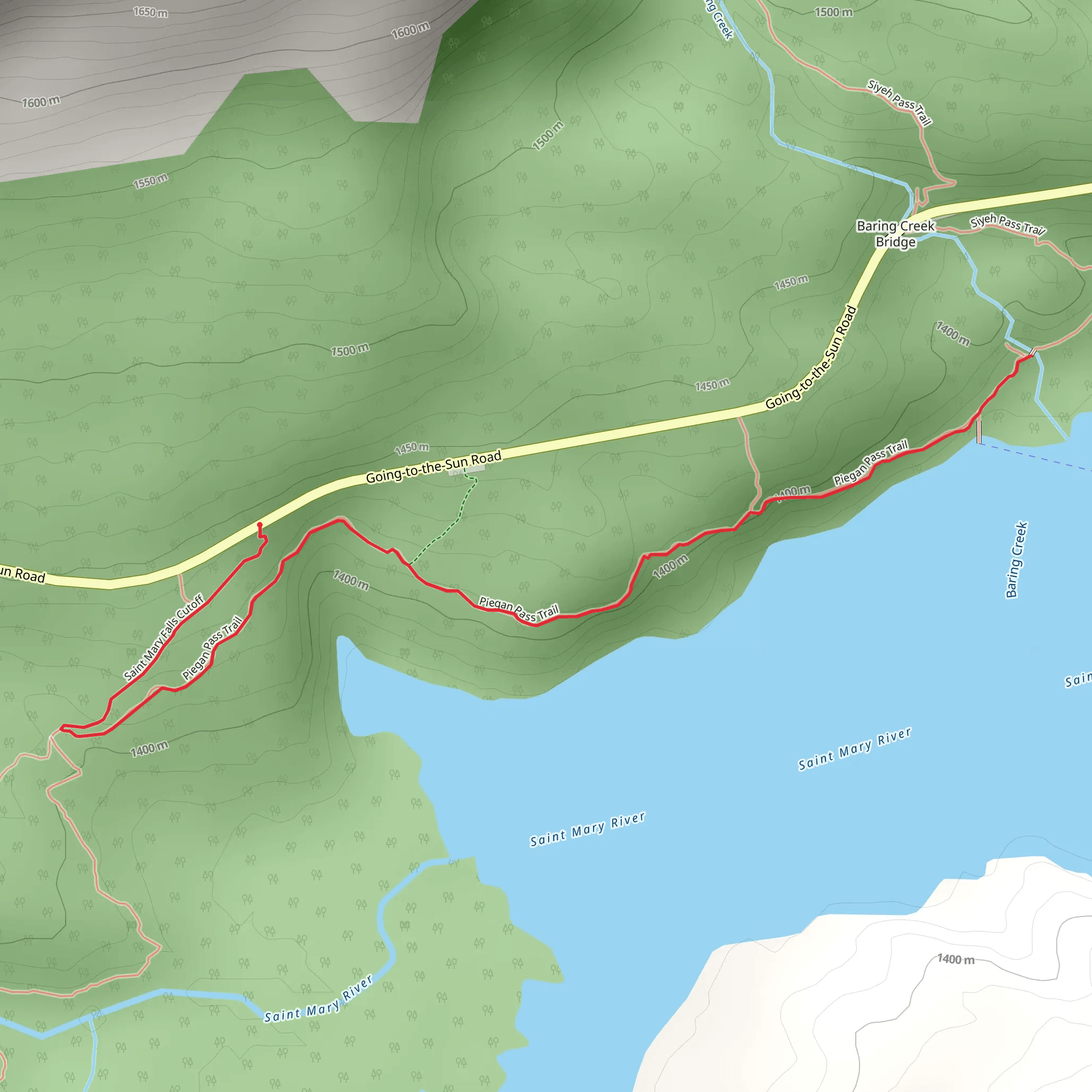 St Mary Falls Cutoff and Piegan Pass mobile static map