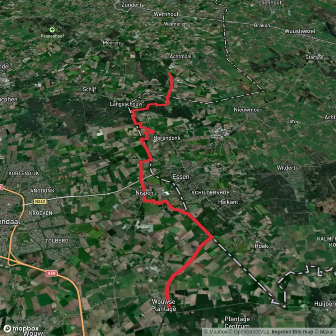 An image depicting the trail Woiwse Plantage to Achtmaal via Grenslandpad and its surrounding area.