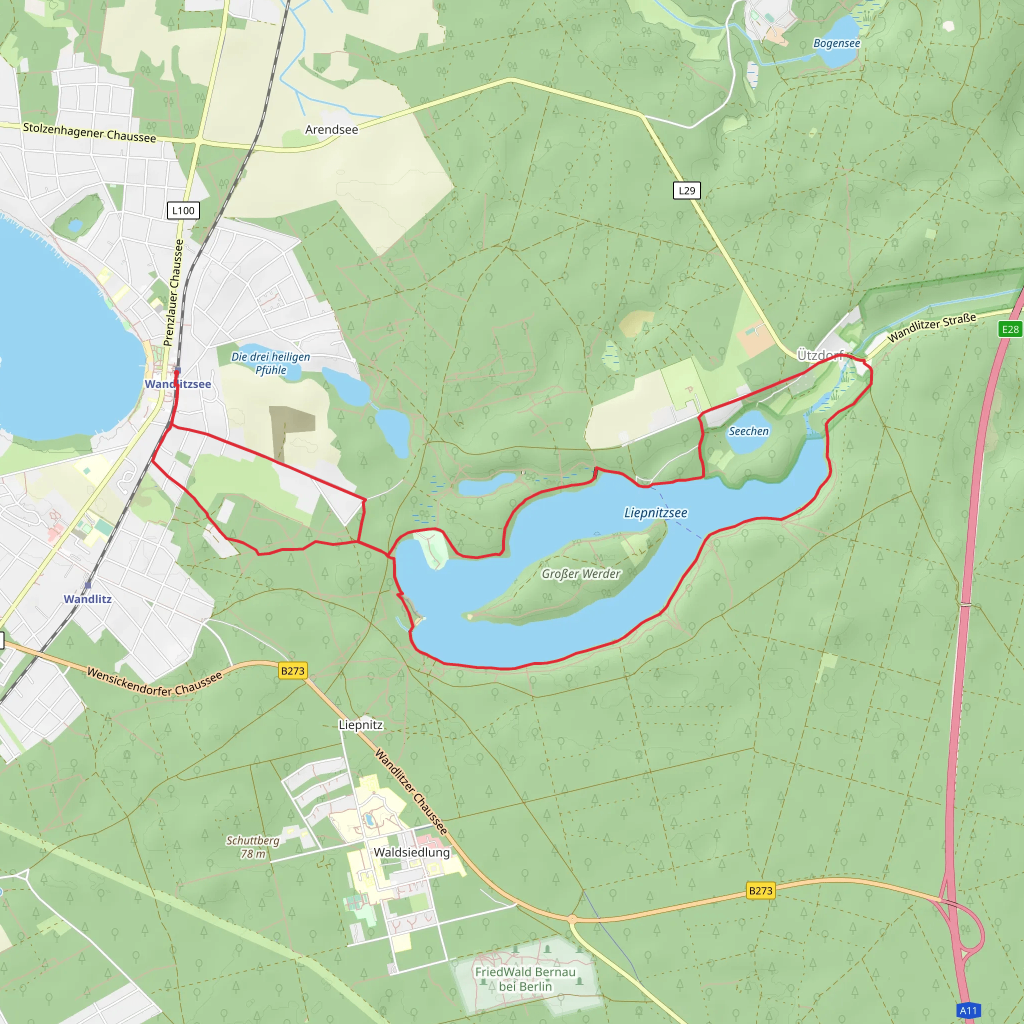 Liepnitzsee Loop from Wandlitzsee mobile static map