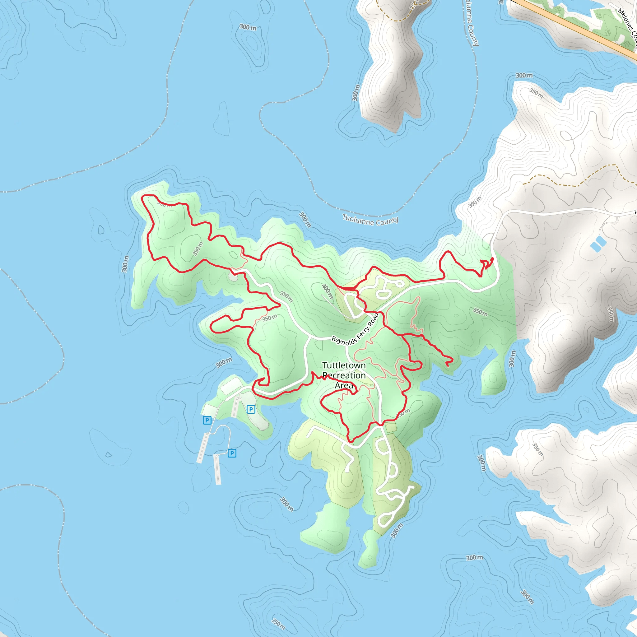 Tuttletown Recreation Area Loop vi Heron Point Trail and Ringneck Run Trail mobile static map