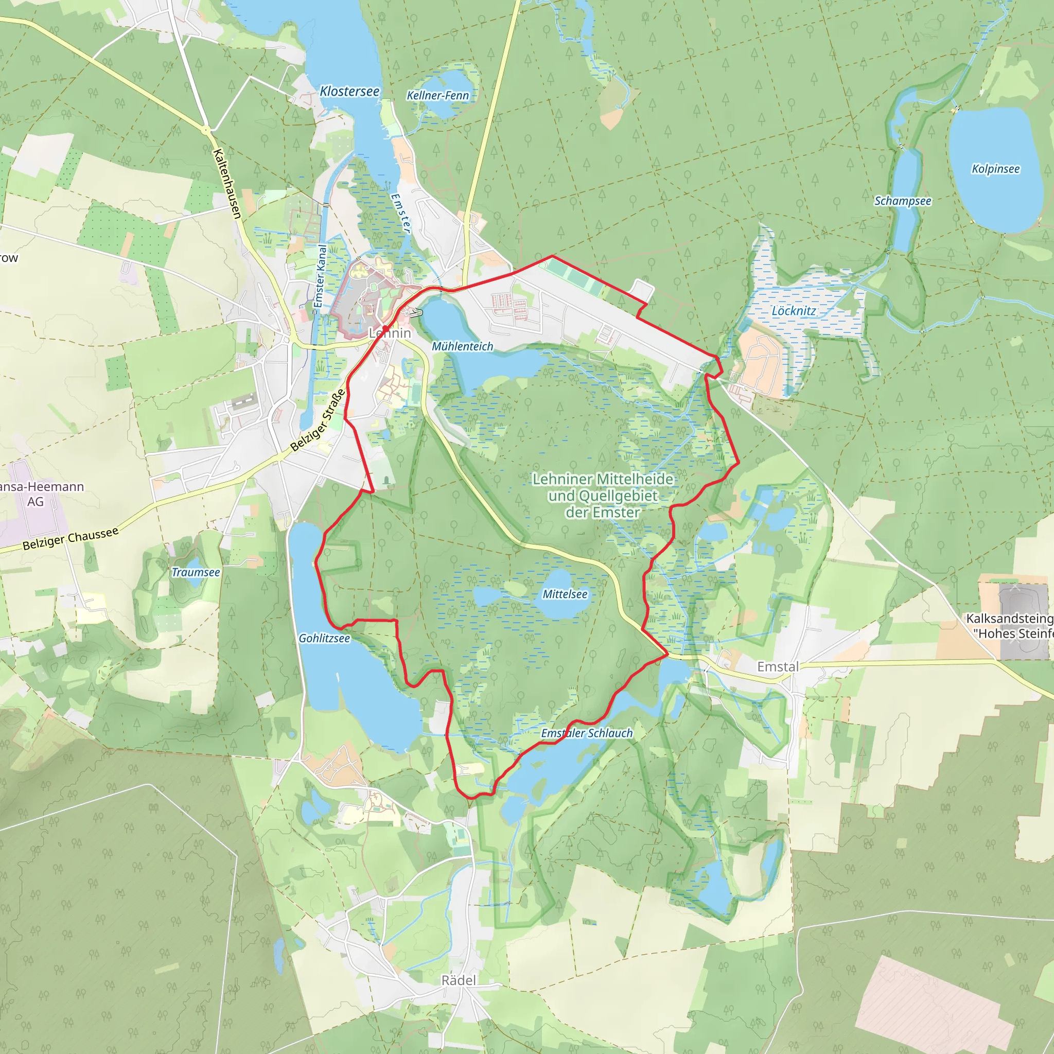 Gohlitzsee and Emstaler Schlauch via Emsterquellweg mobile static map