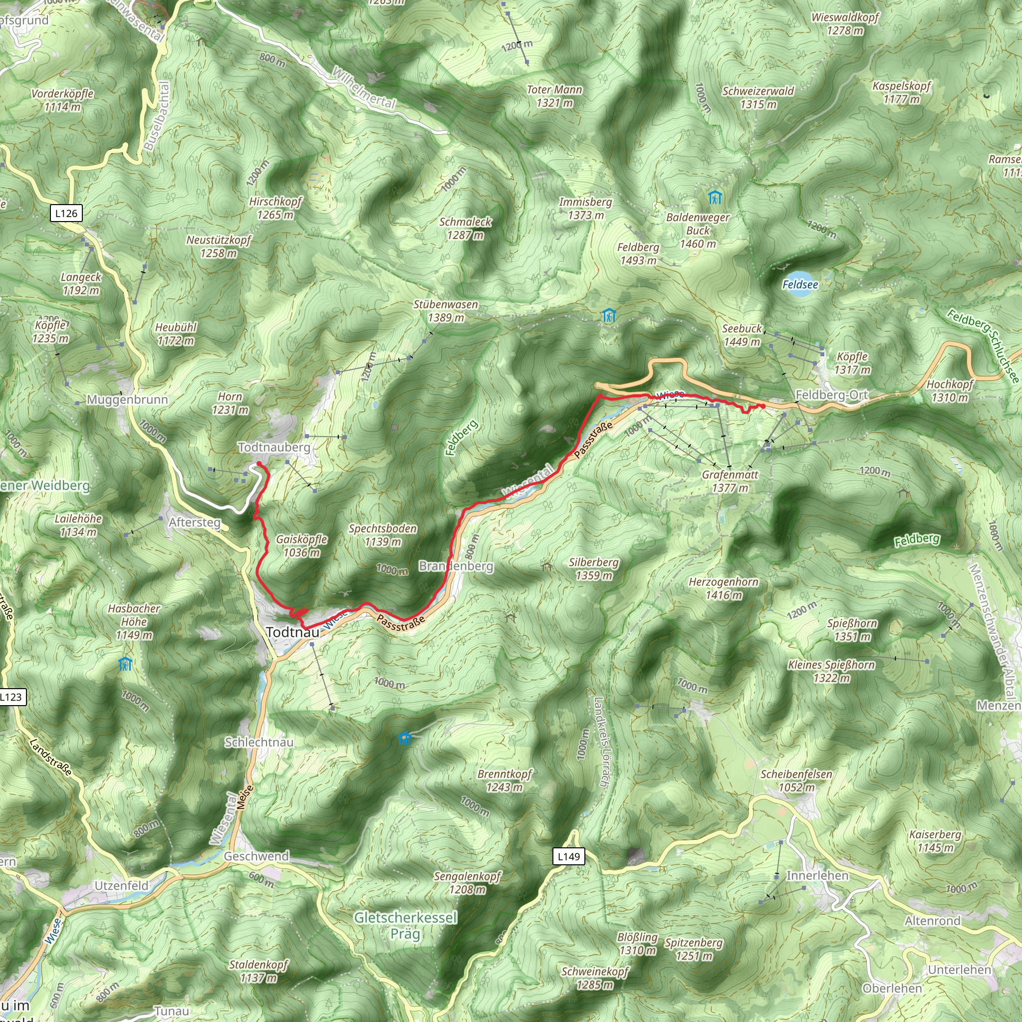 Hebelhof to Todtnau via Hebelwegle and Felsbergpfad mobile static map