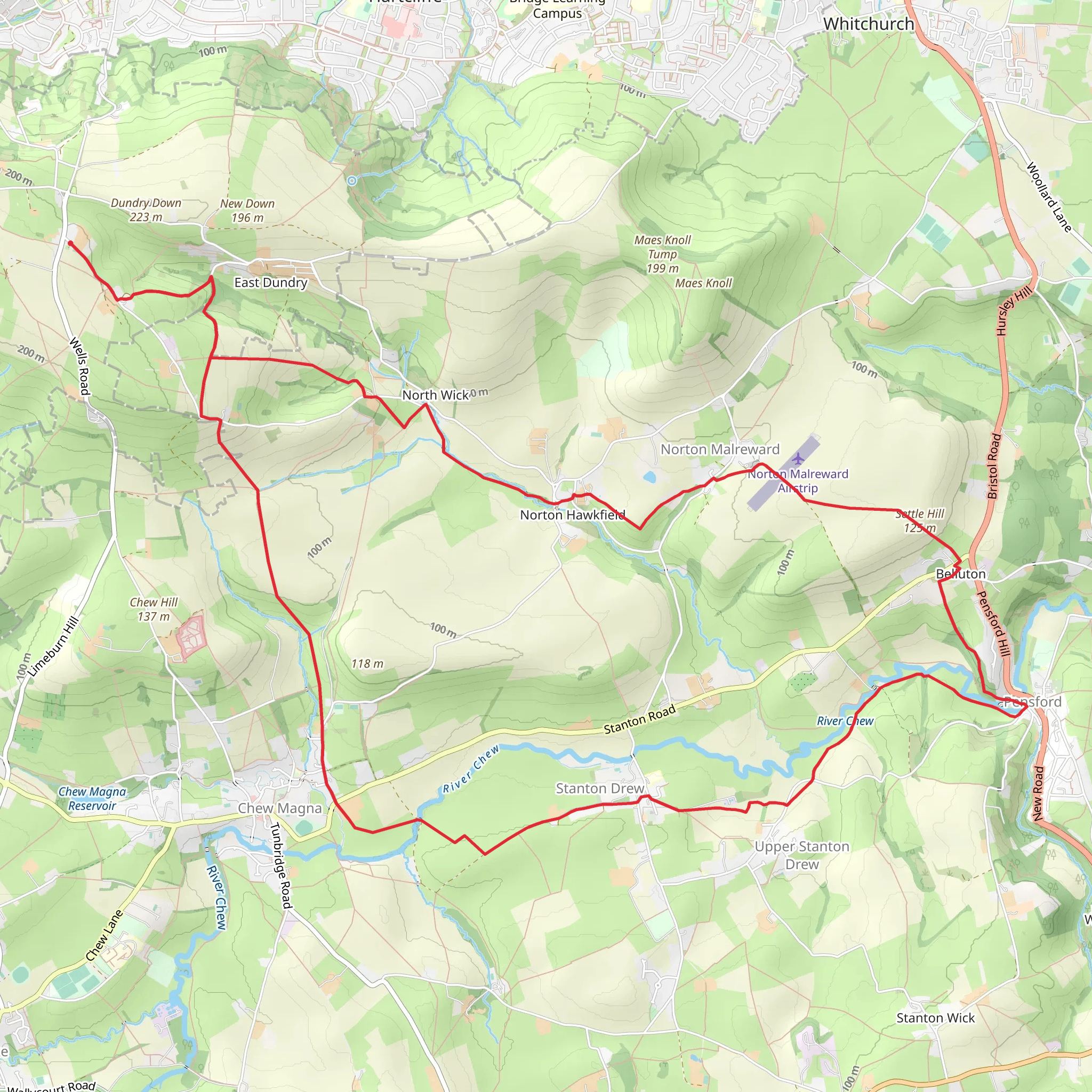 Dundry, Chew Magna and Pensford Loop via Settle Hill mobile static map