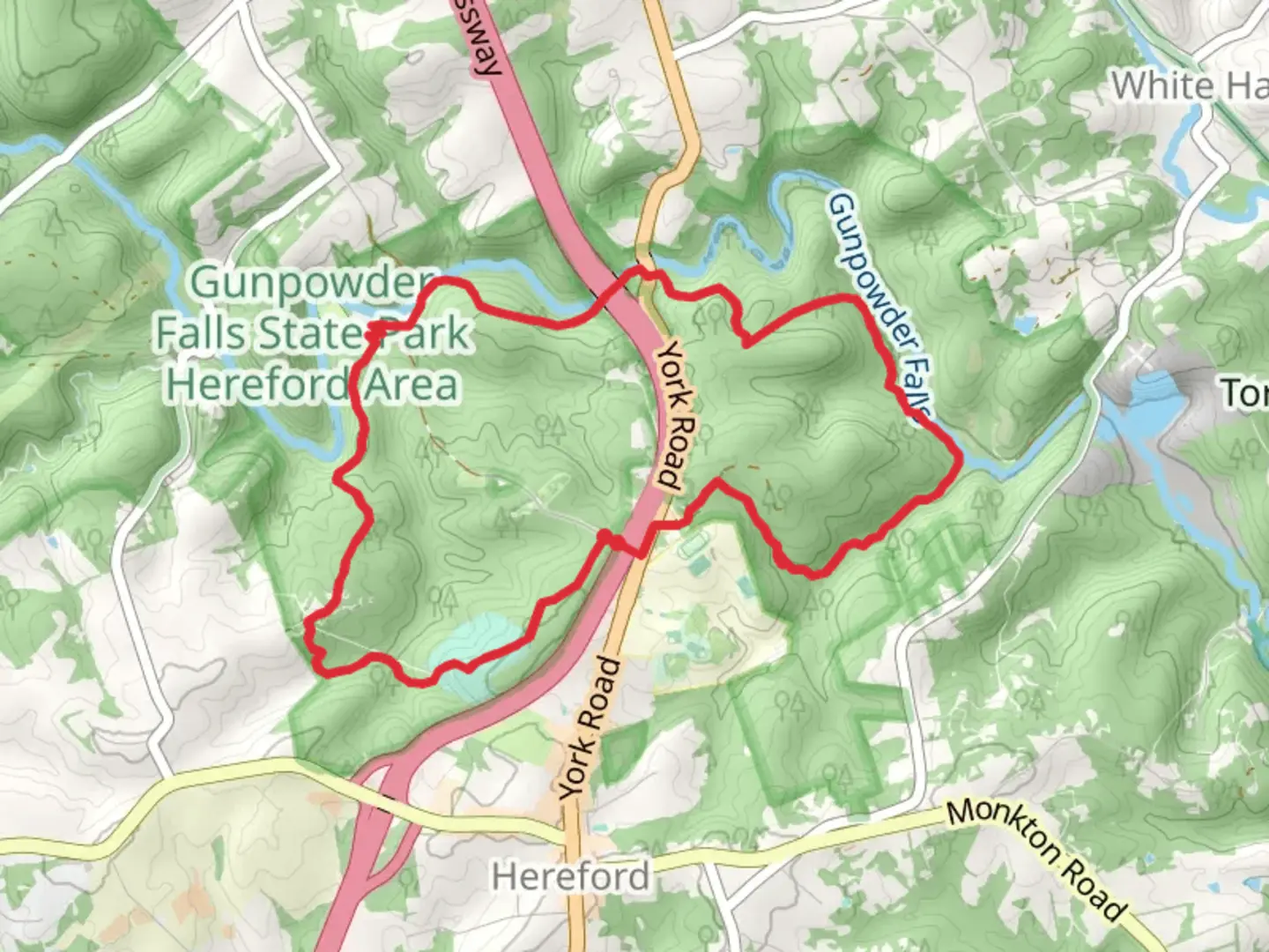 An image depicting the trail Mingo Forks, Gunpowder South and Sandy Lane Loop Trail and its surrounding area.