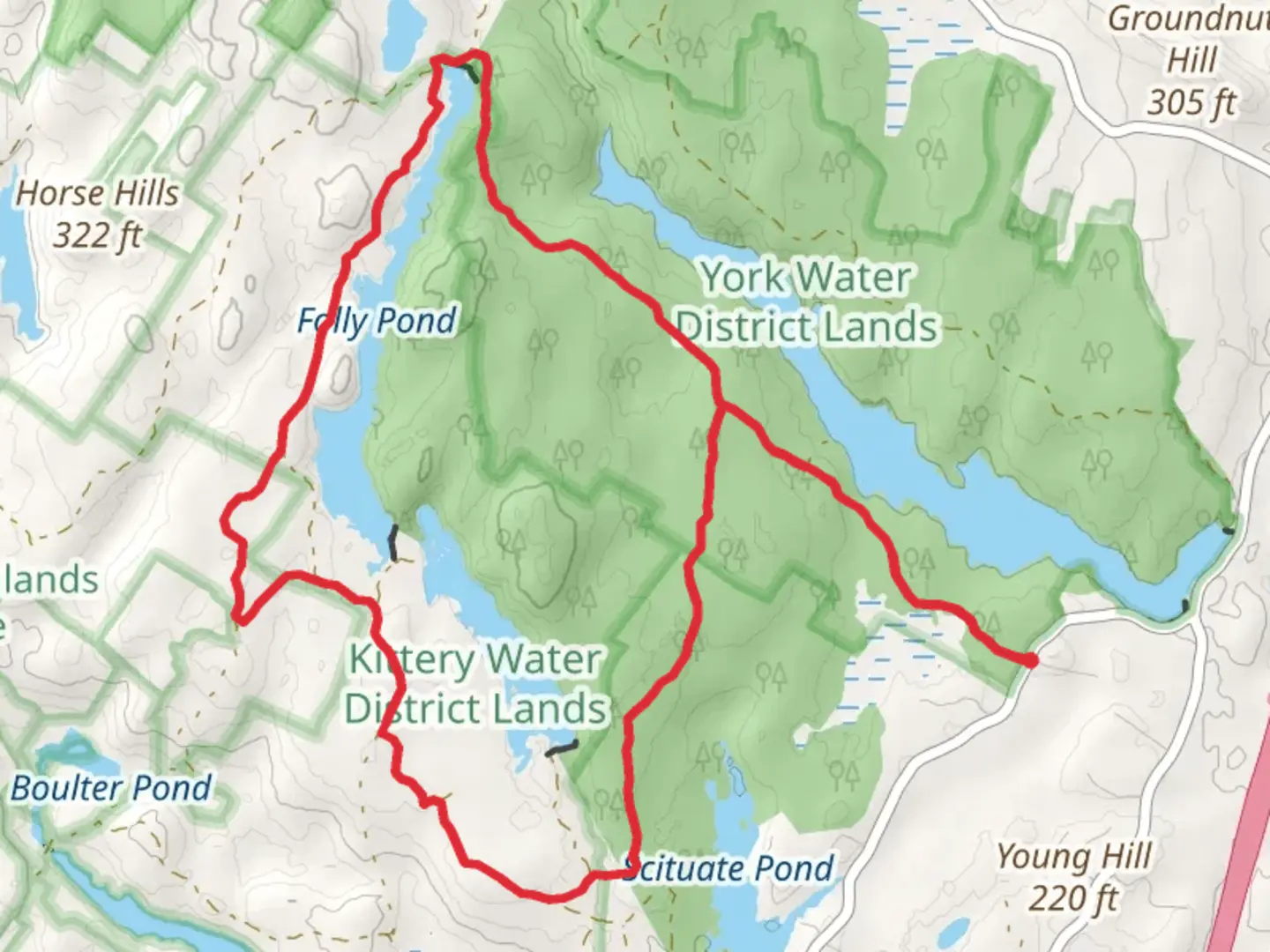 An image depicting the trail Folly and Middle Pond Loop and its surrounding area.