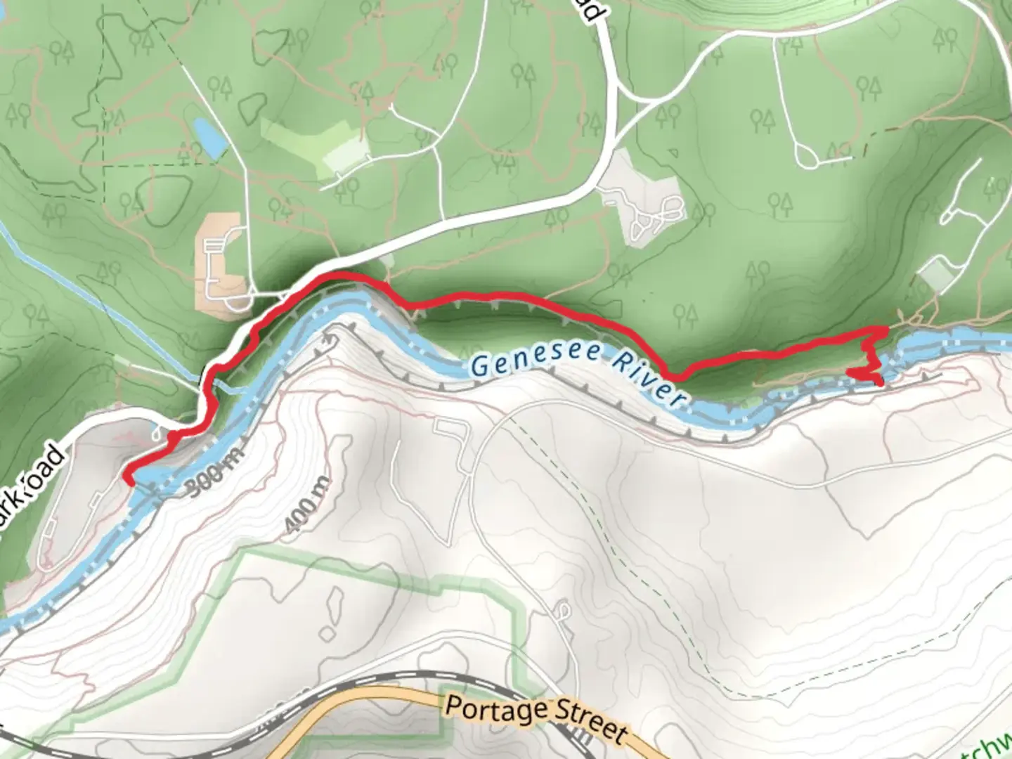An image depicting the trail Middle Falls to Pedestrian Bridge Trail and its surrounding area.