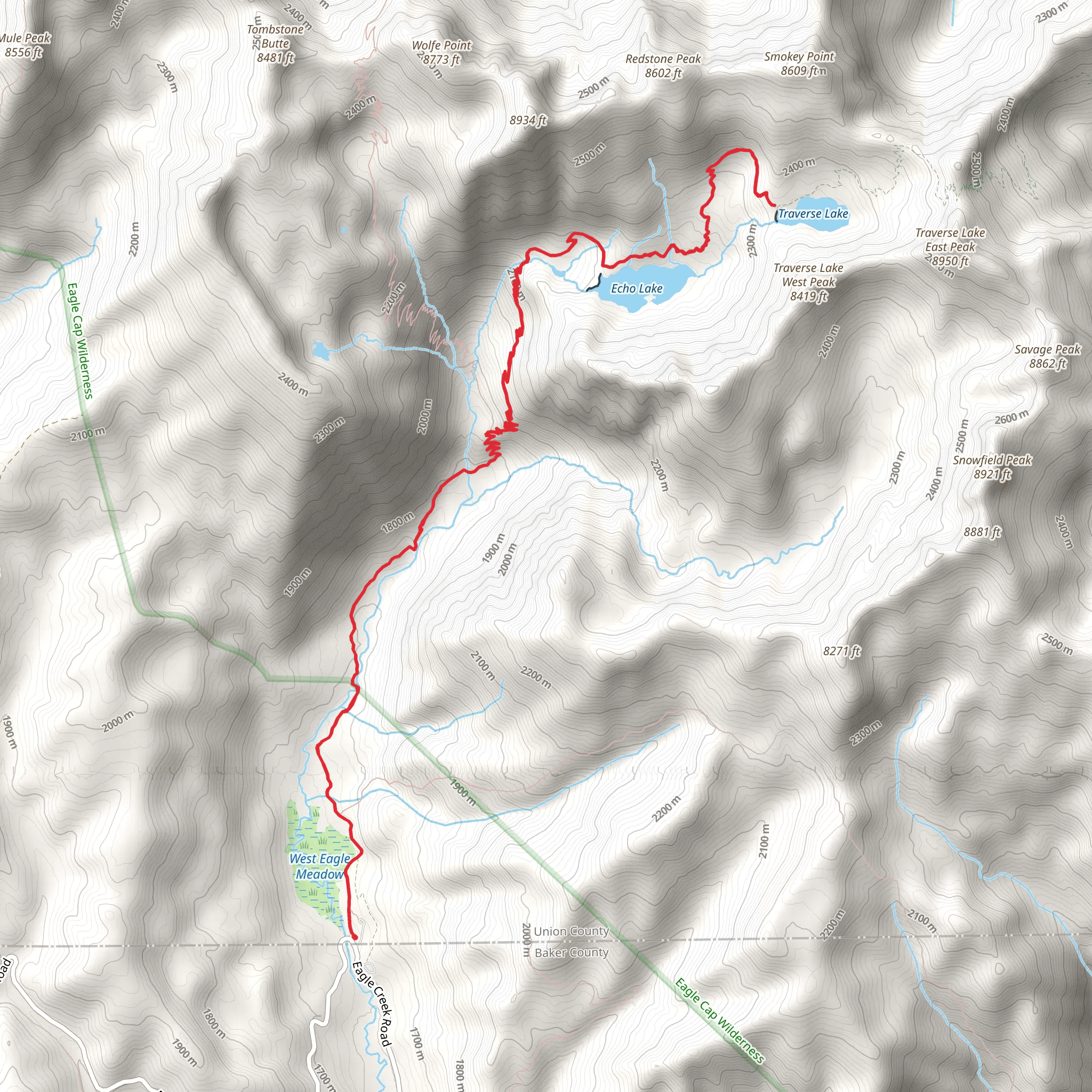 Echo Lake and Traverse Lake via West Eagle Trail mobile static map