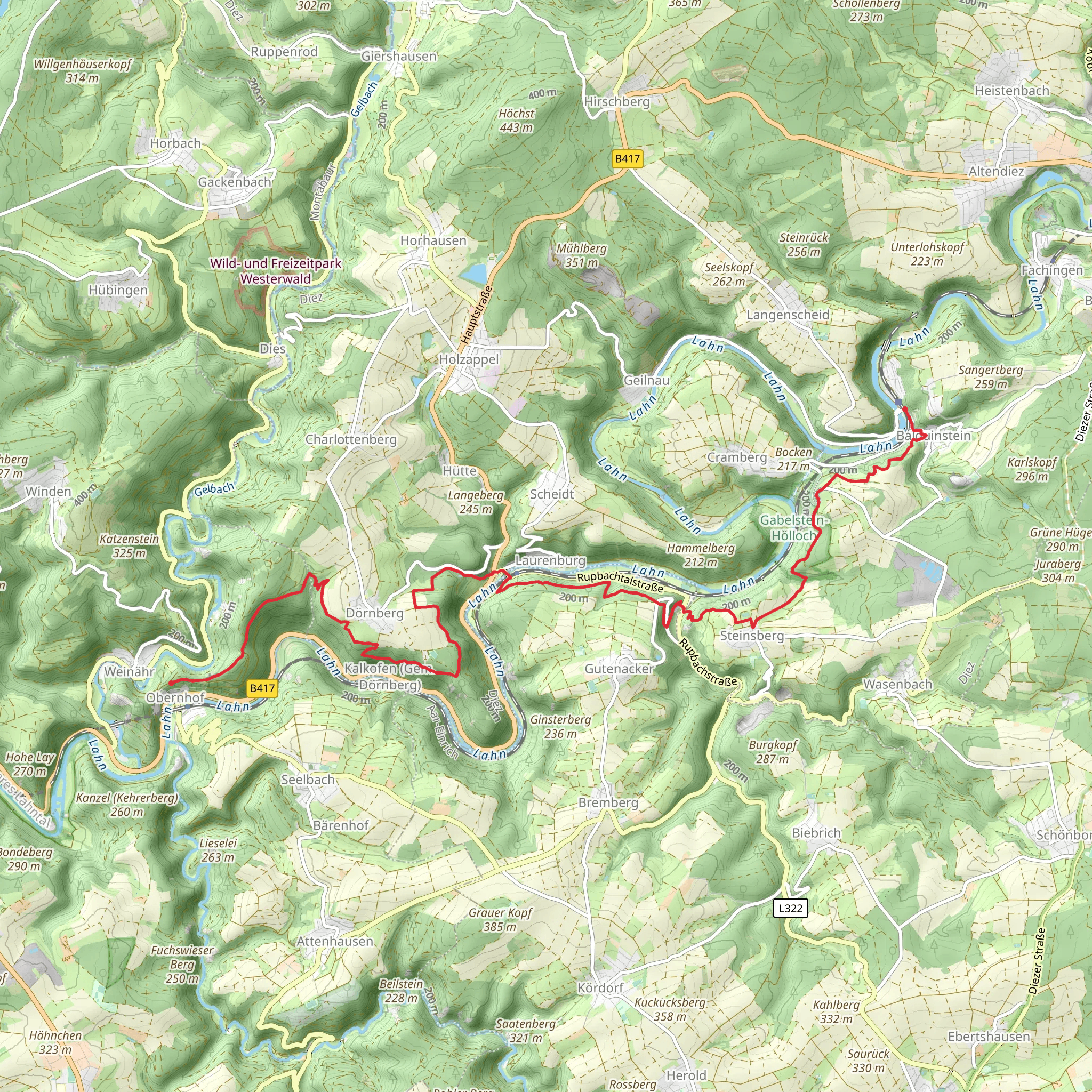 Balduinstein to Obernhof Walk mobile static map