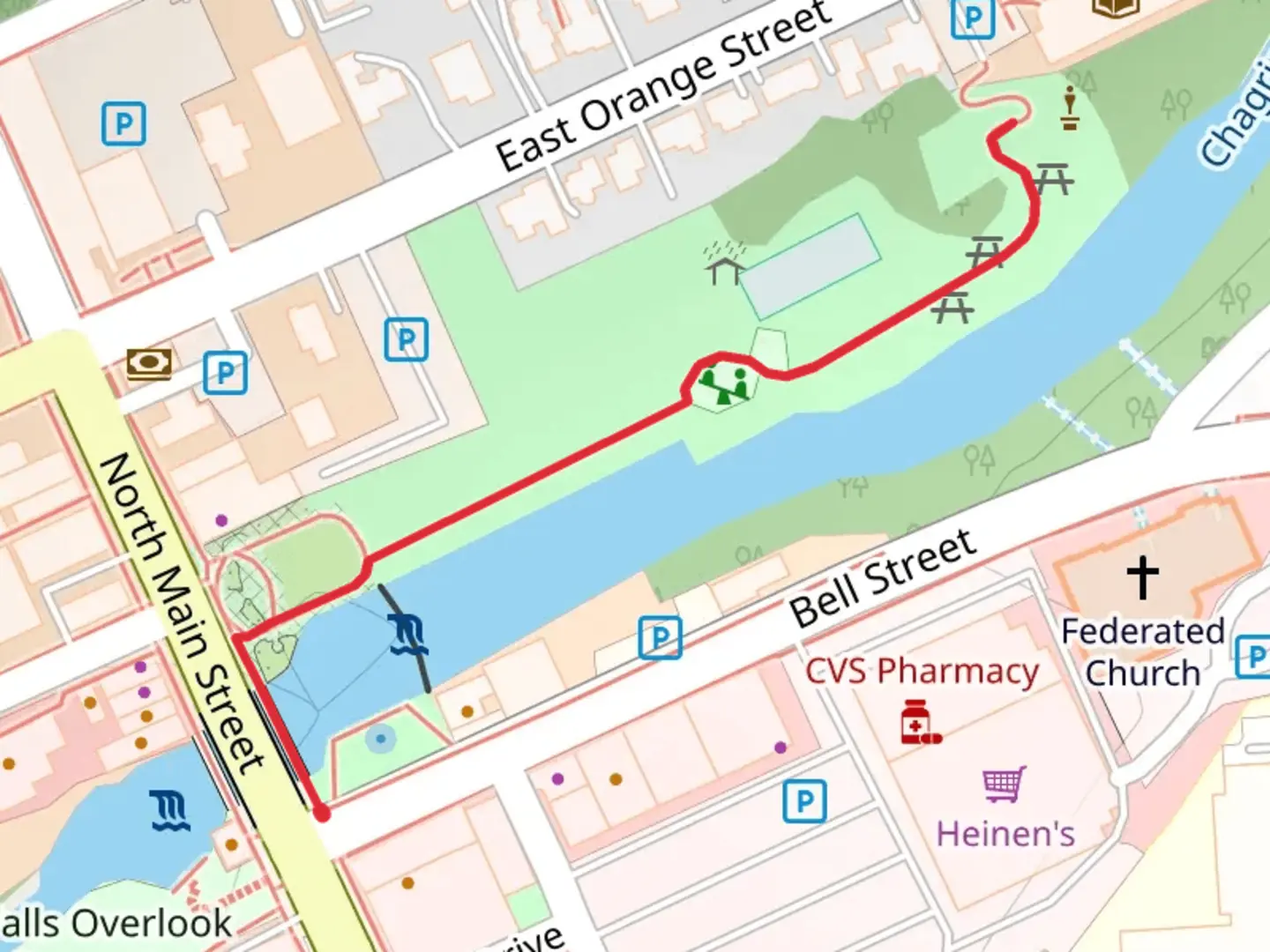 An image depicting the trail Riverside Park and its surrounding area.