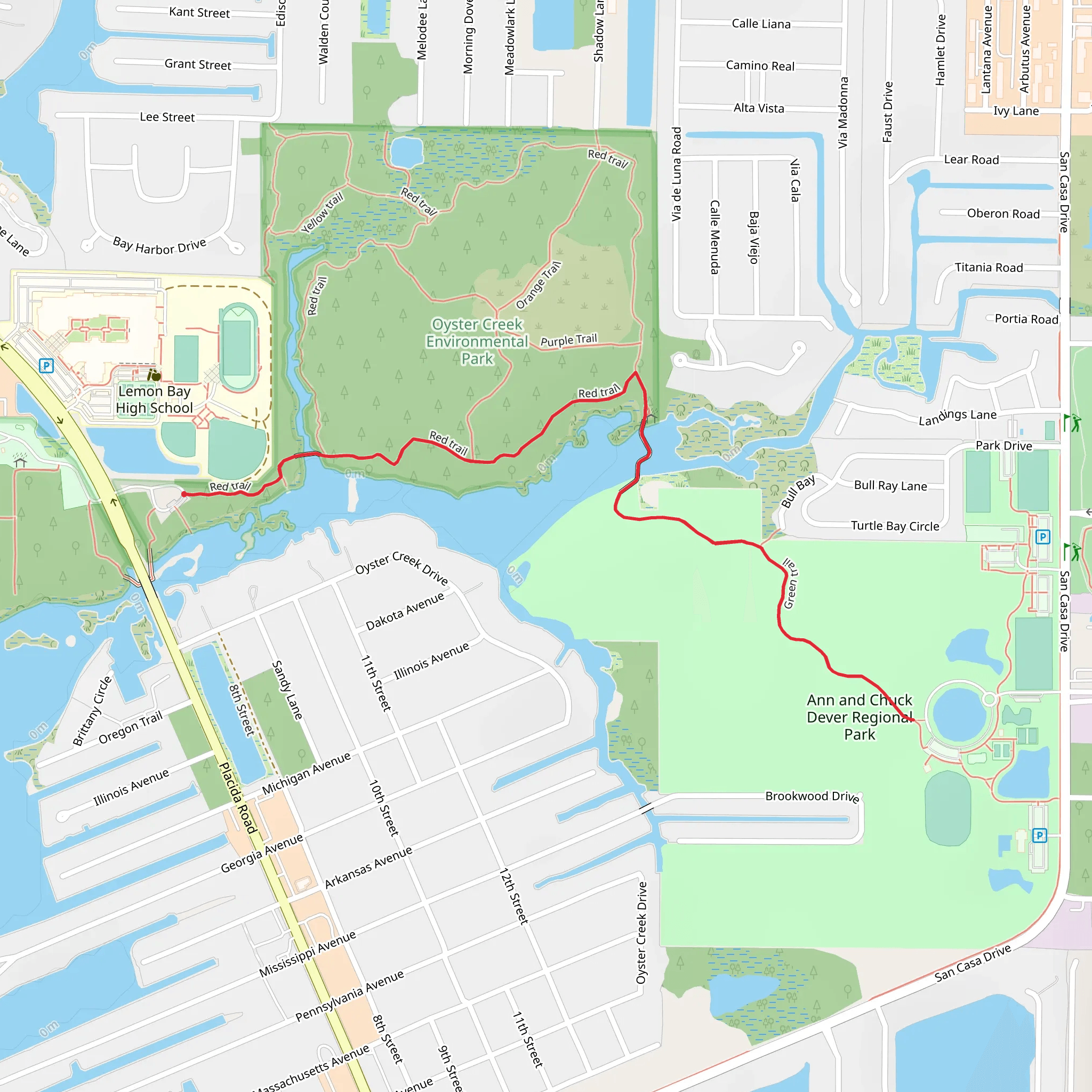 Ann and Chuck Dever Regional Park via Red Trail and Green Trail mobile static map