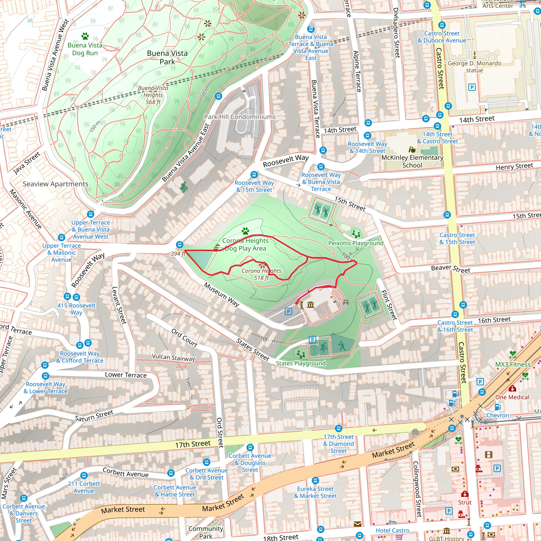 Corona Heights Loop mobile static map