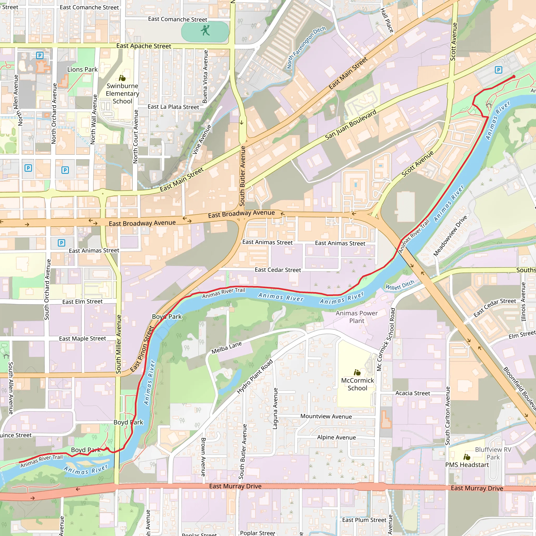 Animas River Trail Out and Back mobile static map