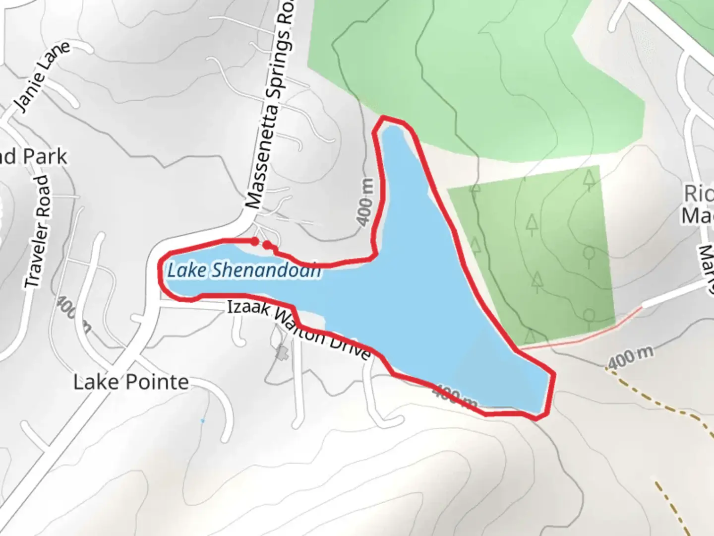 An image depicting the trail Lake Shenandoah Loop and its surrounding area.