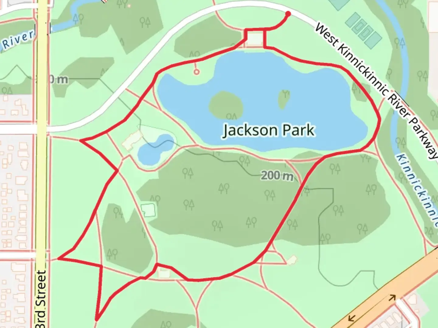 An image depicting the trail Jackson Park Loop and its surrounding area.