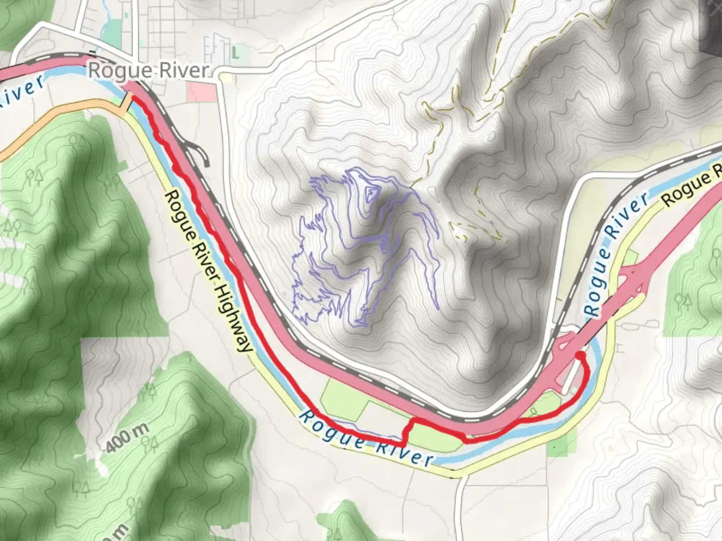 An image depicting the trail Rogue River Greenway Trail and its surrounding area.