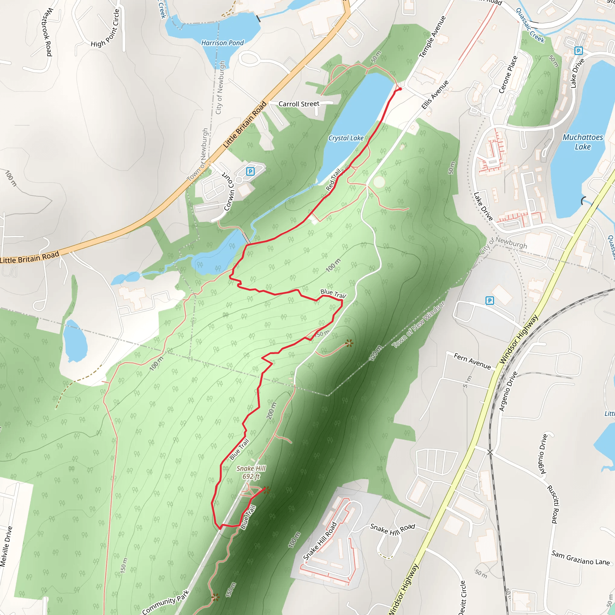 Crystal Lake to Snake Hill Trail mobile static map