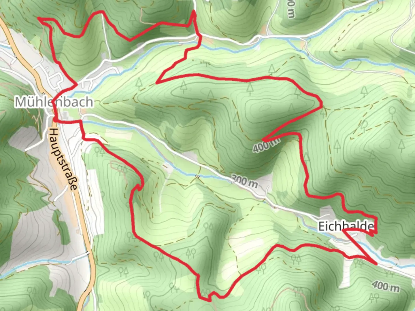 An image depicting the trail Am Guller - Ebles Winterberg and Muehlenbach Kleine Runde and its surrounding area.