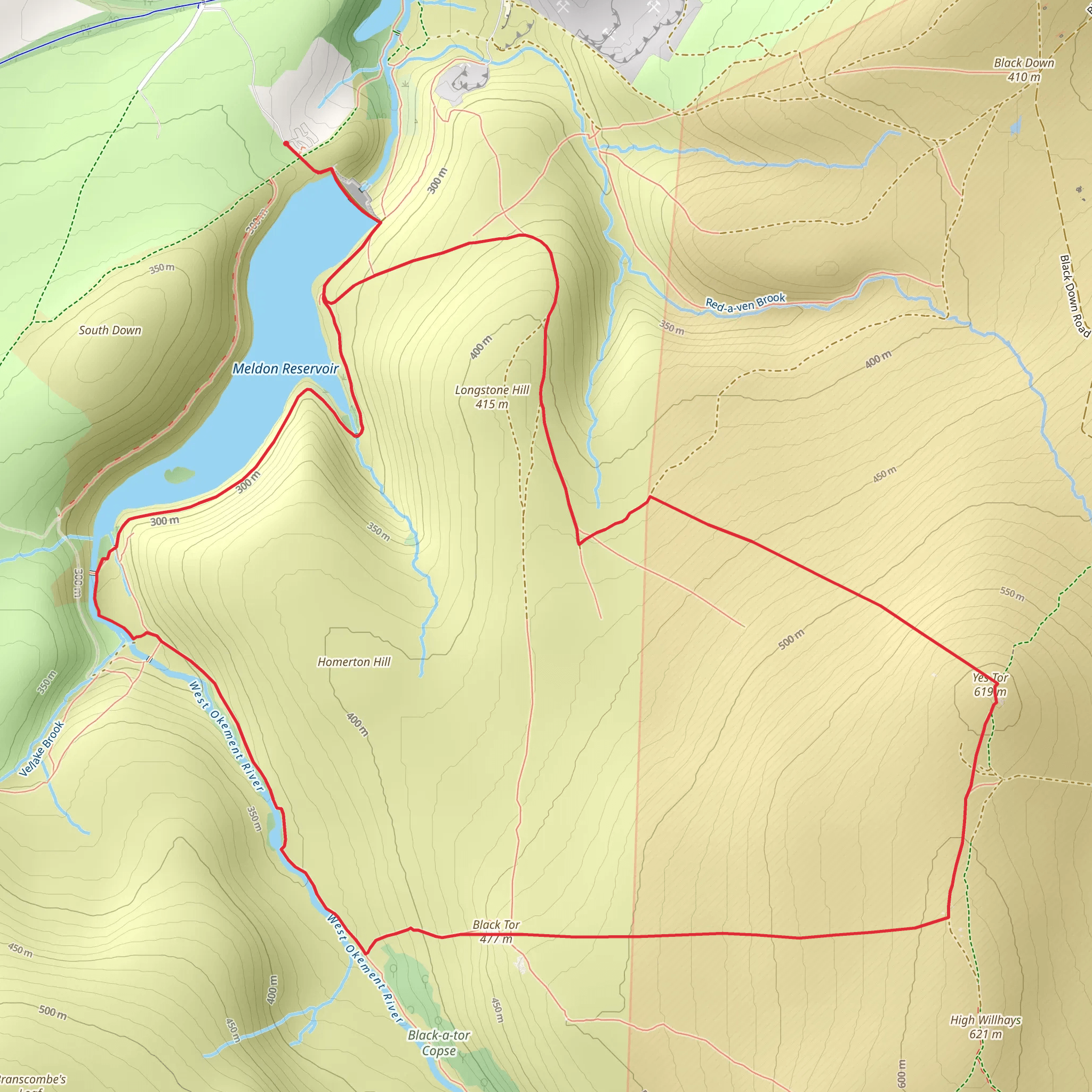 High Willhays and Yes Tor mobile static map