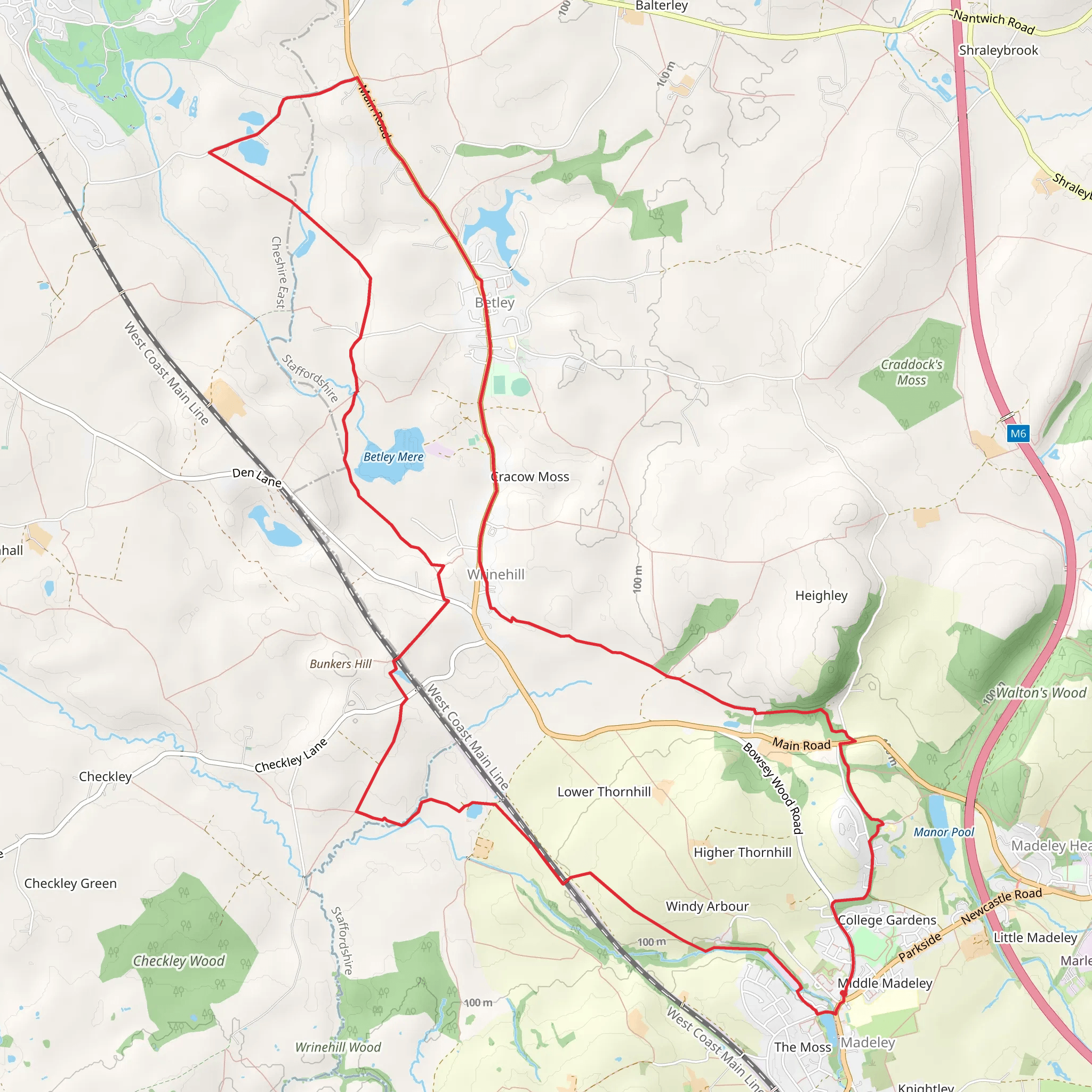 Madeley to Betley Loop mobile static map