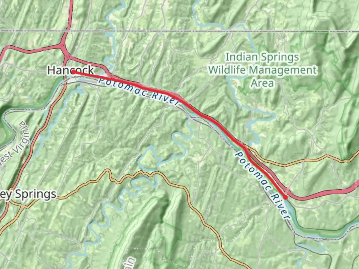 An image depicting the trail Western Maryland Rail Trail - Hancock and its surrounding area.