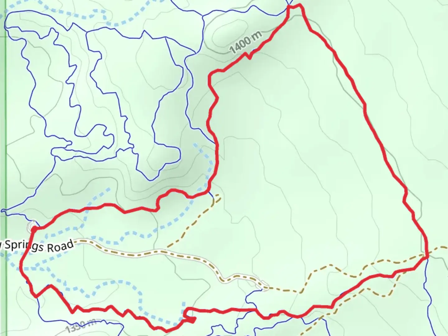 An image depicting the trail Borderline, Zoltar and Hotdog Loop and its surrounding area.