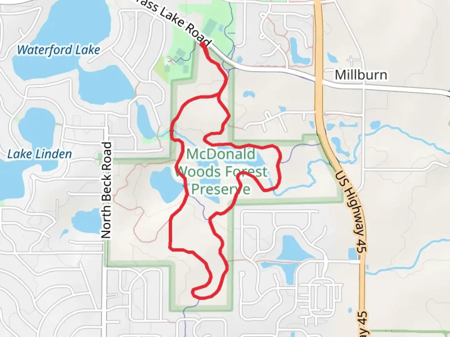 An image depicting the trail McDonald Lake Loop Trail and its surrounding area.