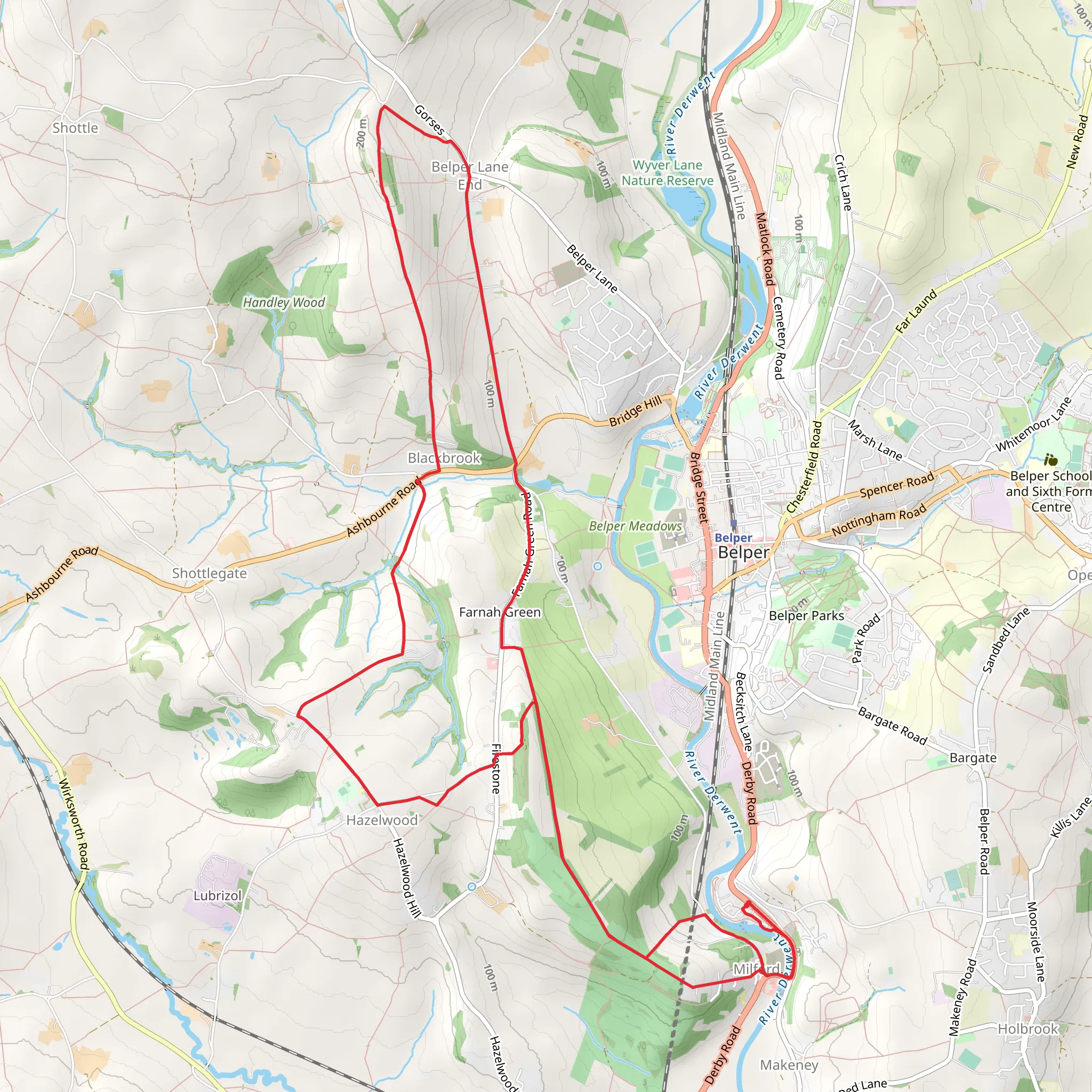 Milford to Belper Lane End Loop mobile static map