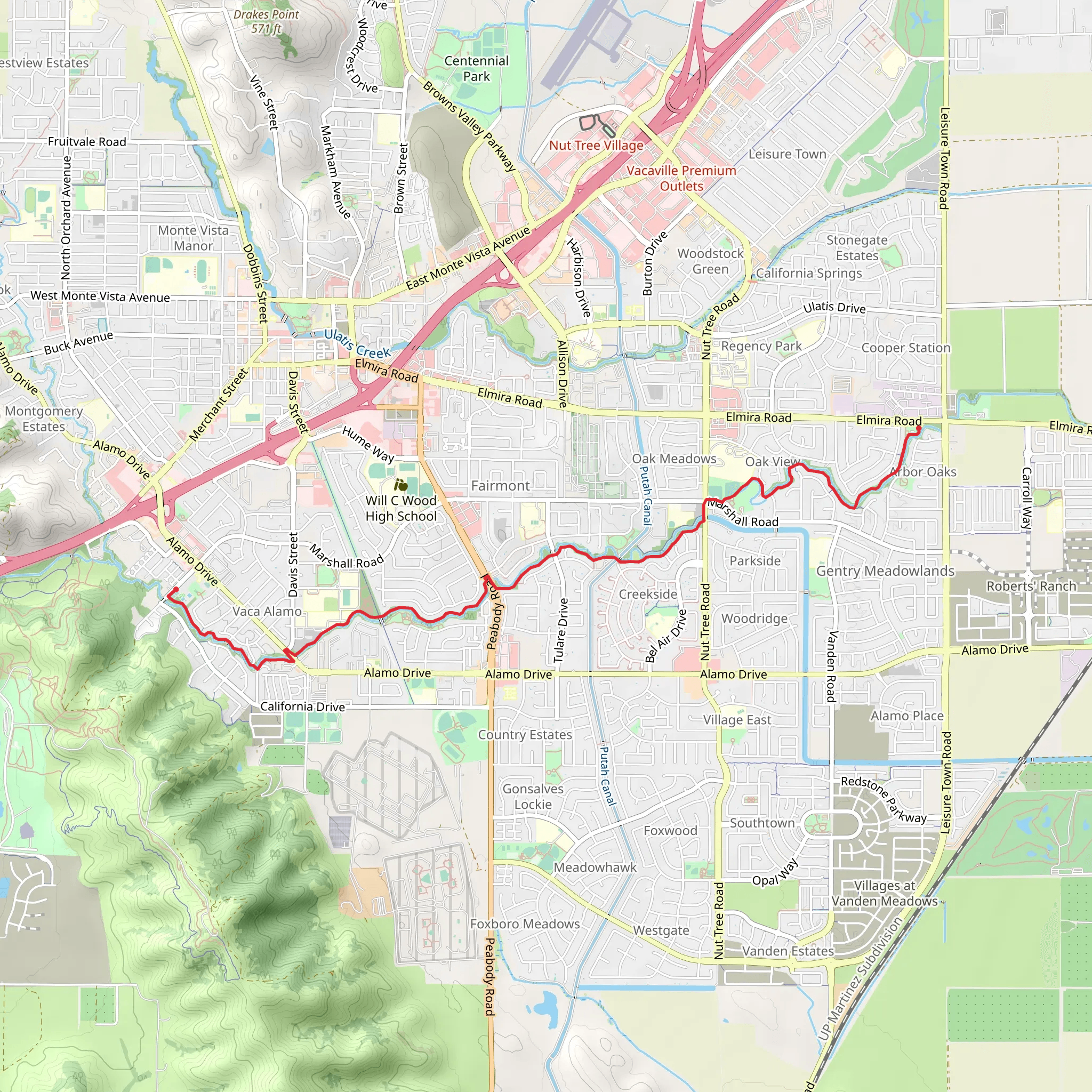 Patwin Park and Eleanor Nelson Park via Alamo Creek Trail mobile static map