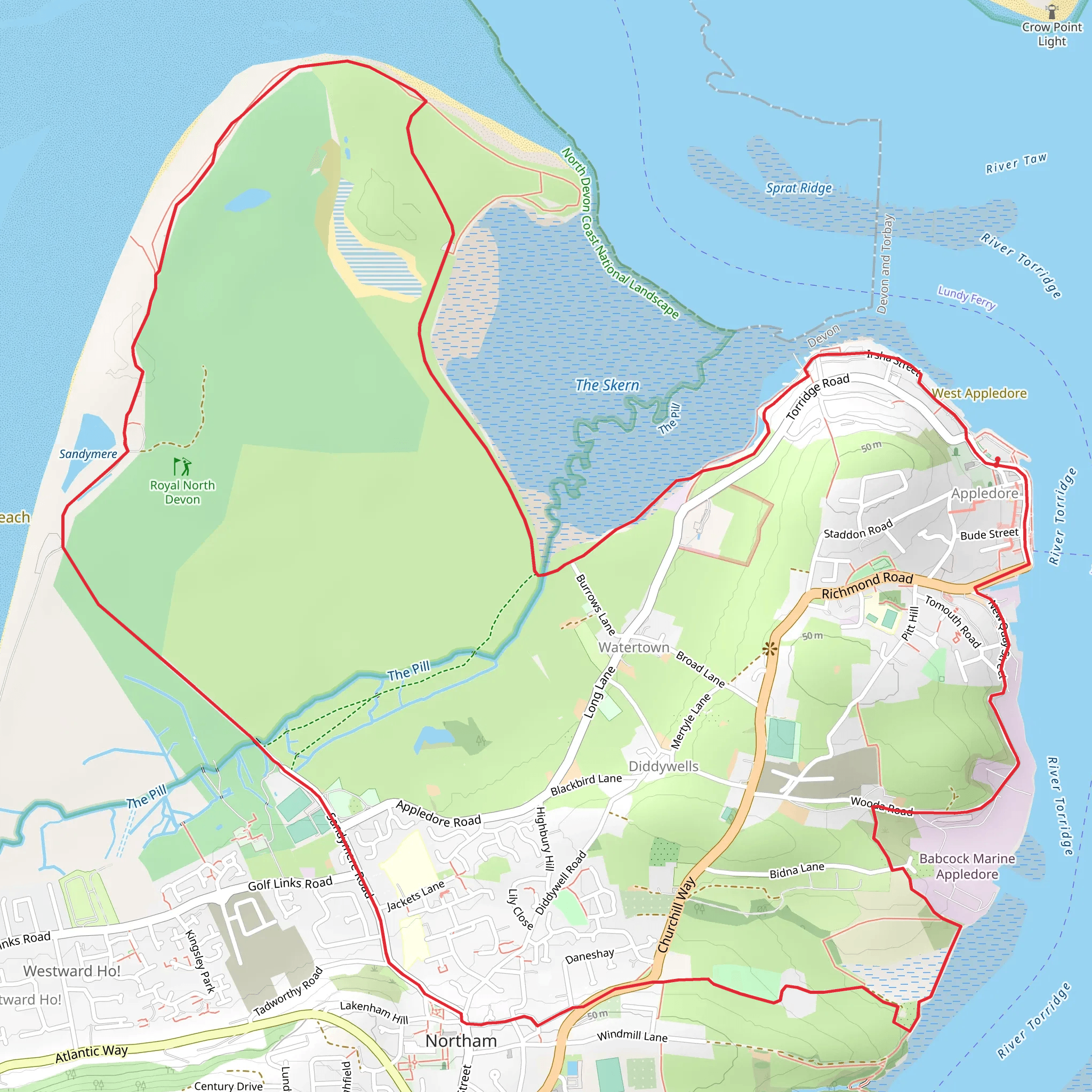 Appledore and Northam Burrows Walk mobile static map