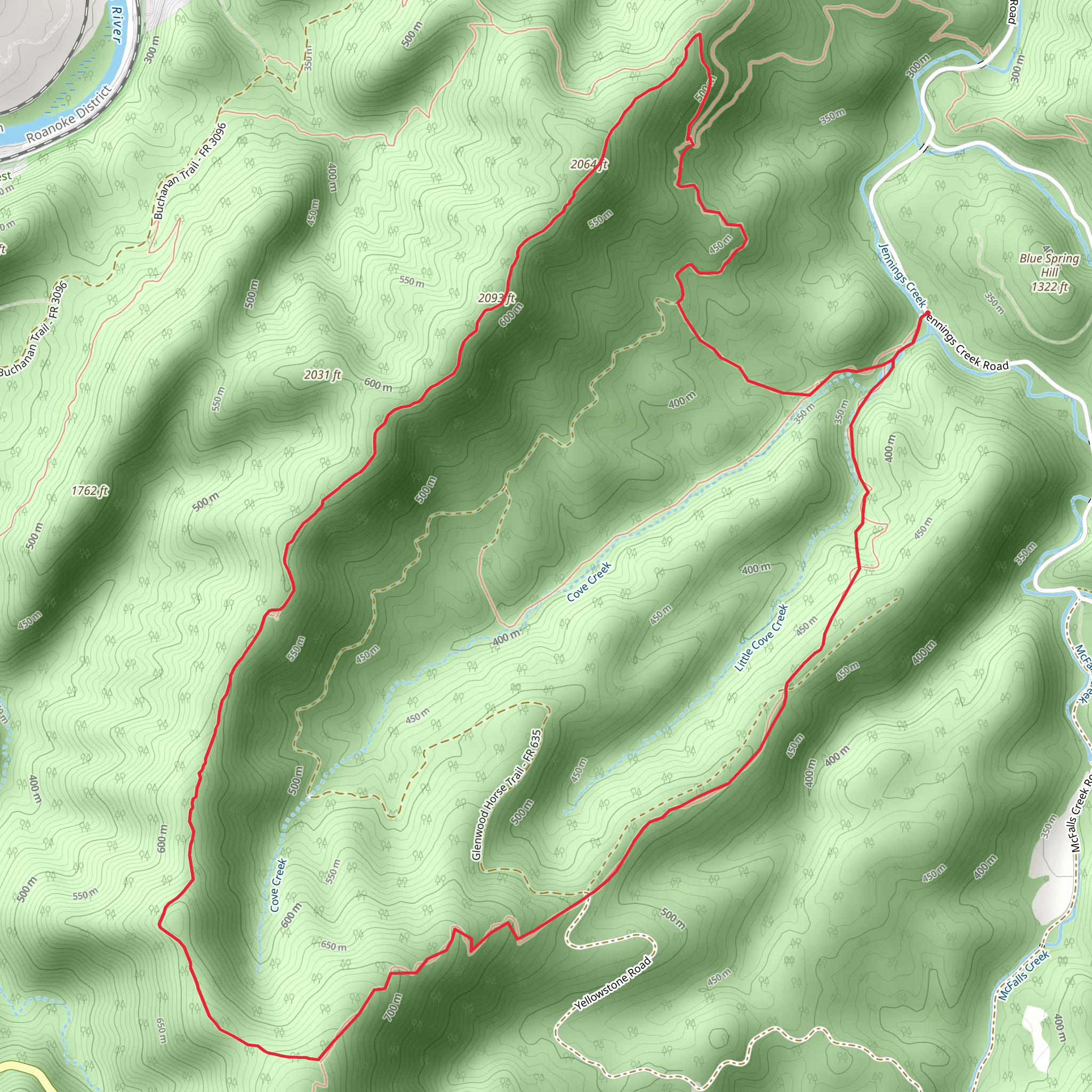 Unblazed, Appalachian and Little Cove Mountain Loop Trail mobile static map