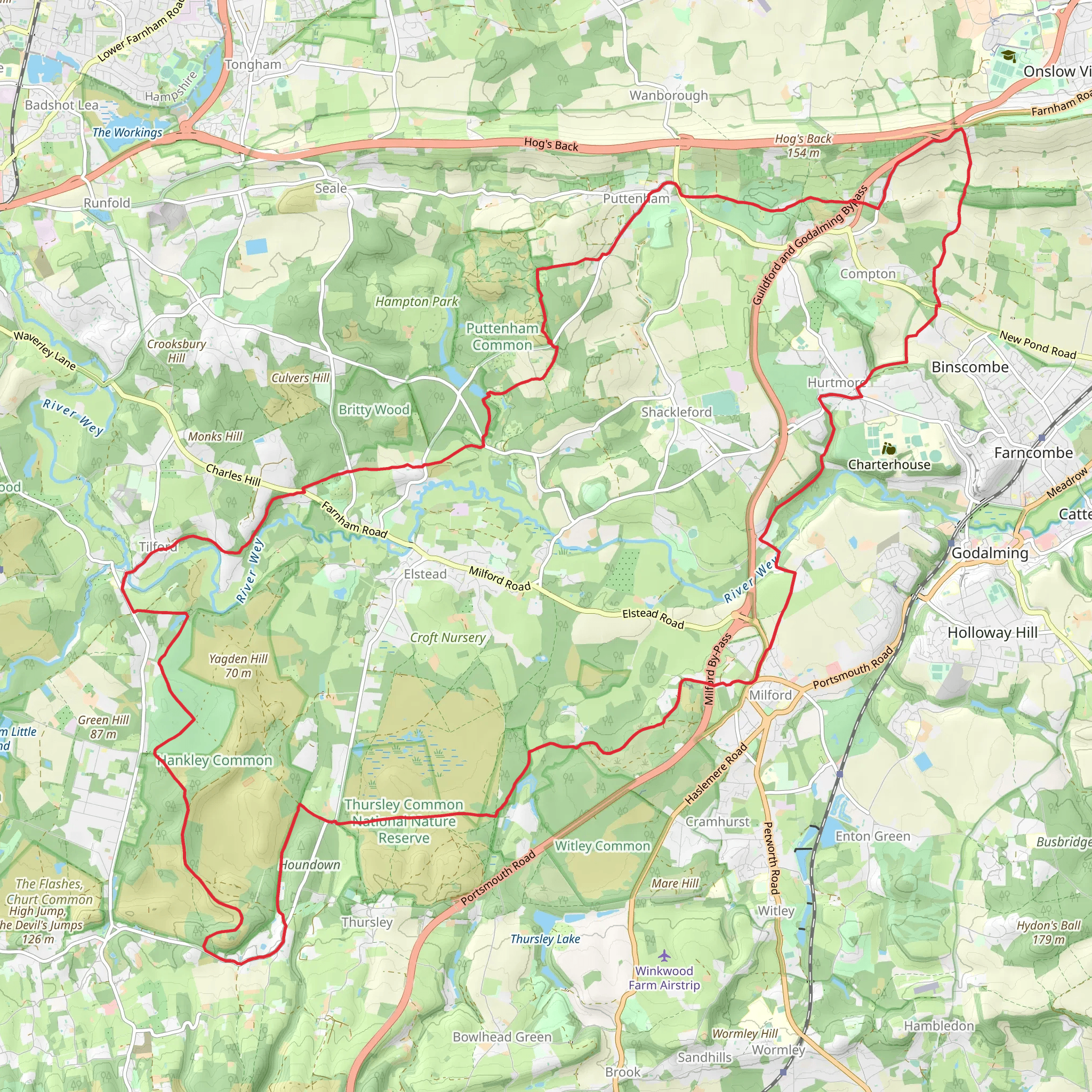 Puttenham, Hurtmore and Millford Loop mobile static map
