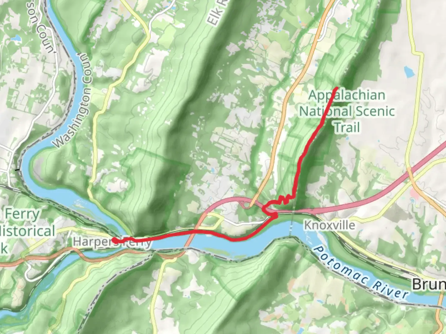 An image depicting the trail Appalachian Trail - Harpers Ferry and its surrounding area.