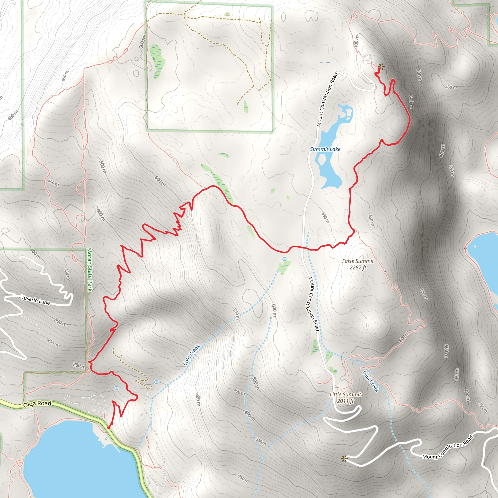 Mount Constitution via Cold Springs Trail and Little Summit Trail mobile static map