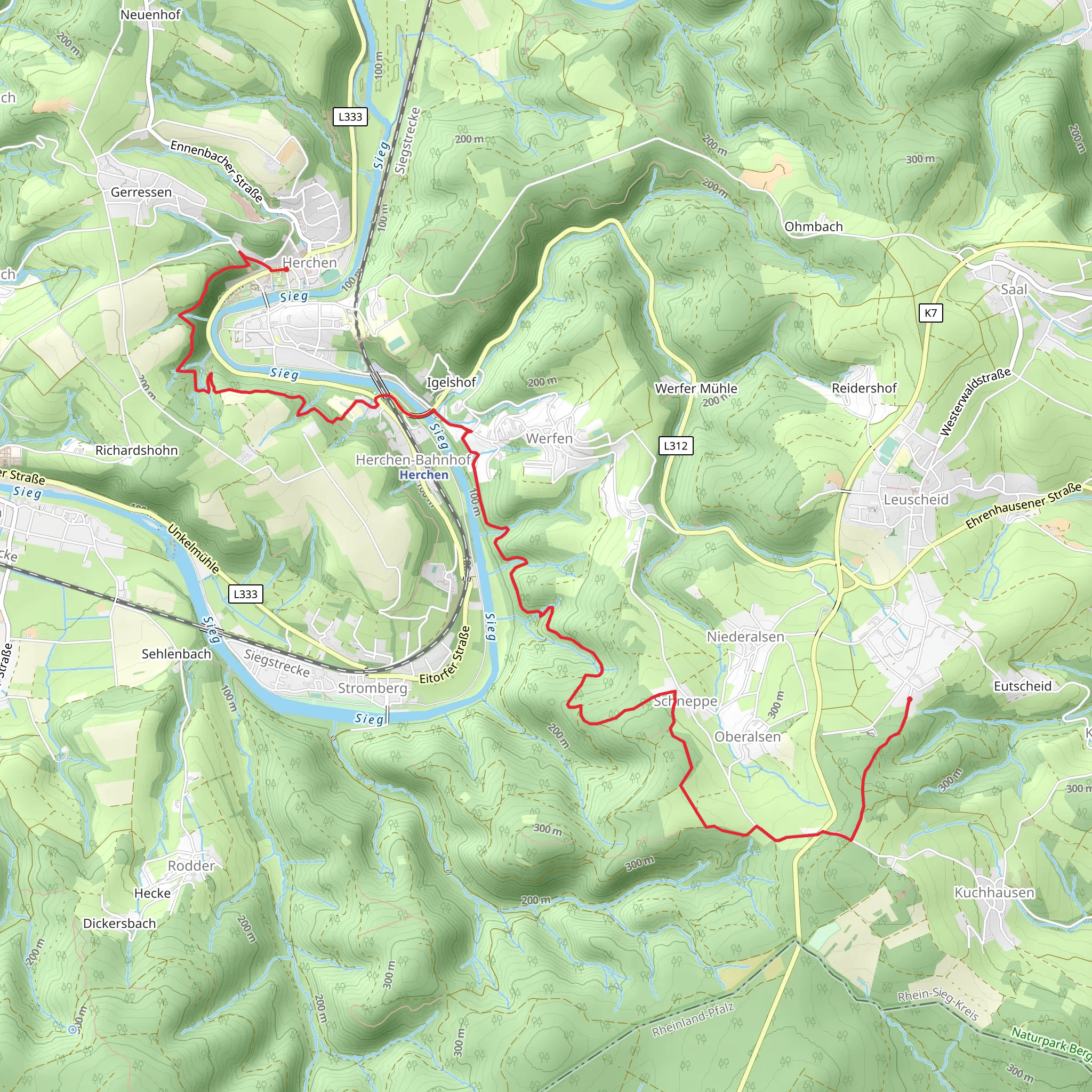 Herchen to Eutscheid Walk via River Sieg mobile static map