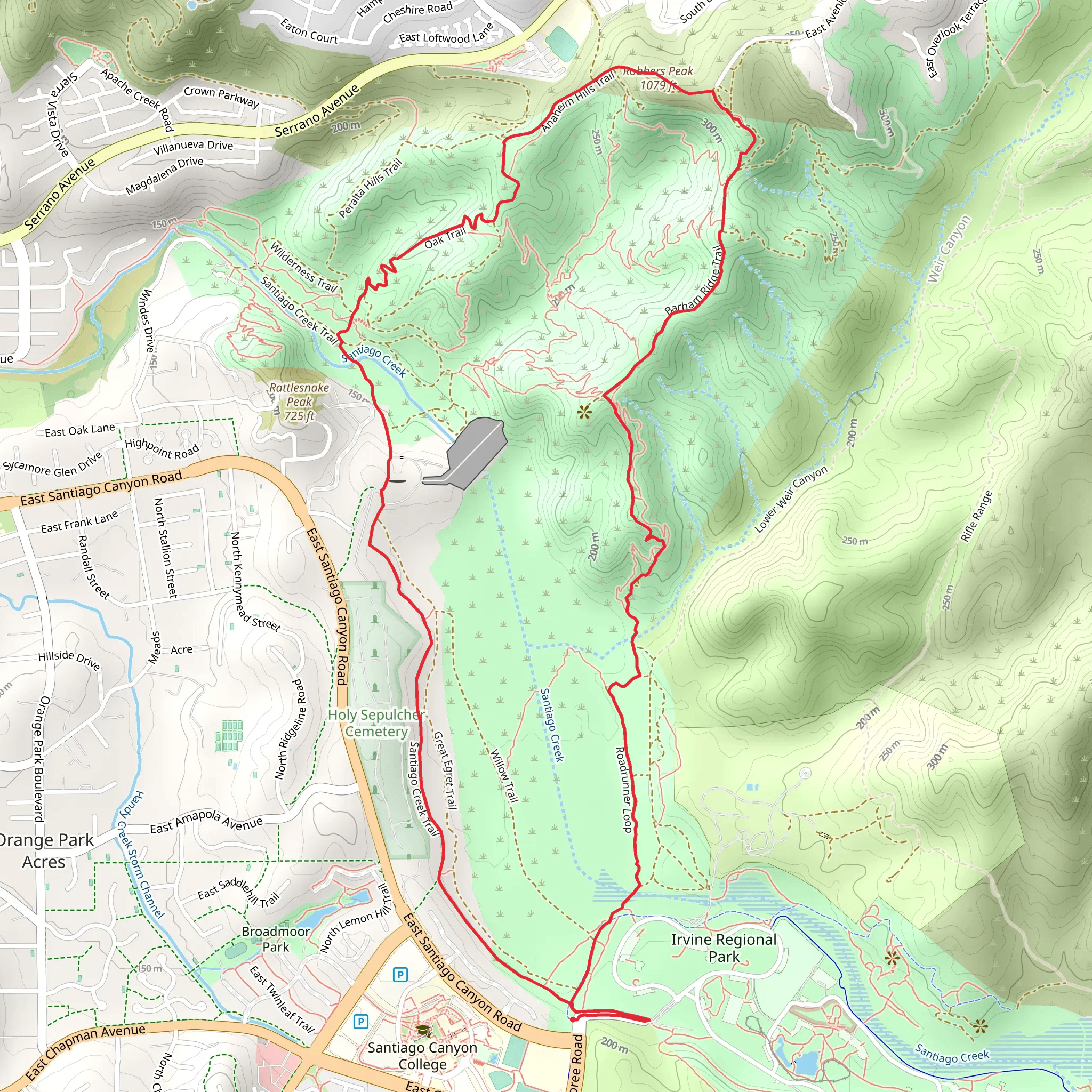 Santiago Creek and Barham Ridge Loop Trail mobile static map