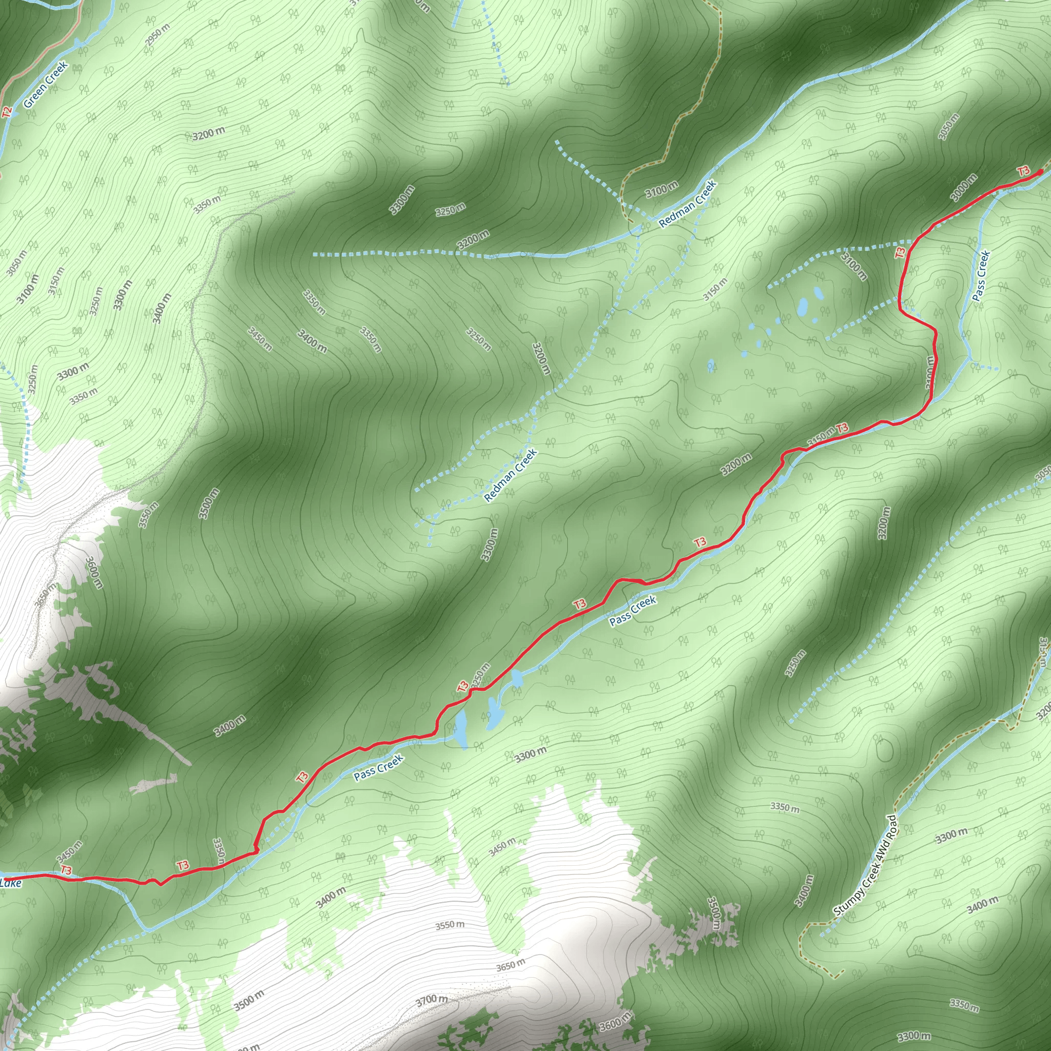 Pass Creek Lake via Pass Creek Trail mobile static map
