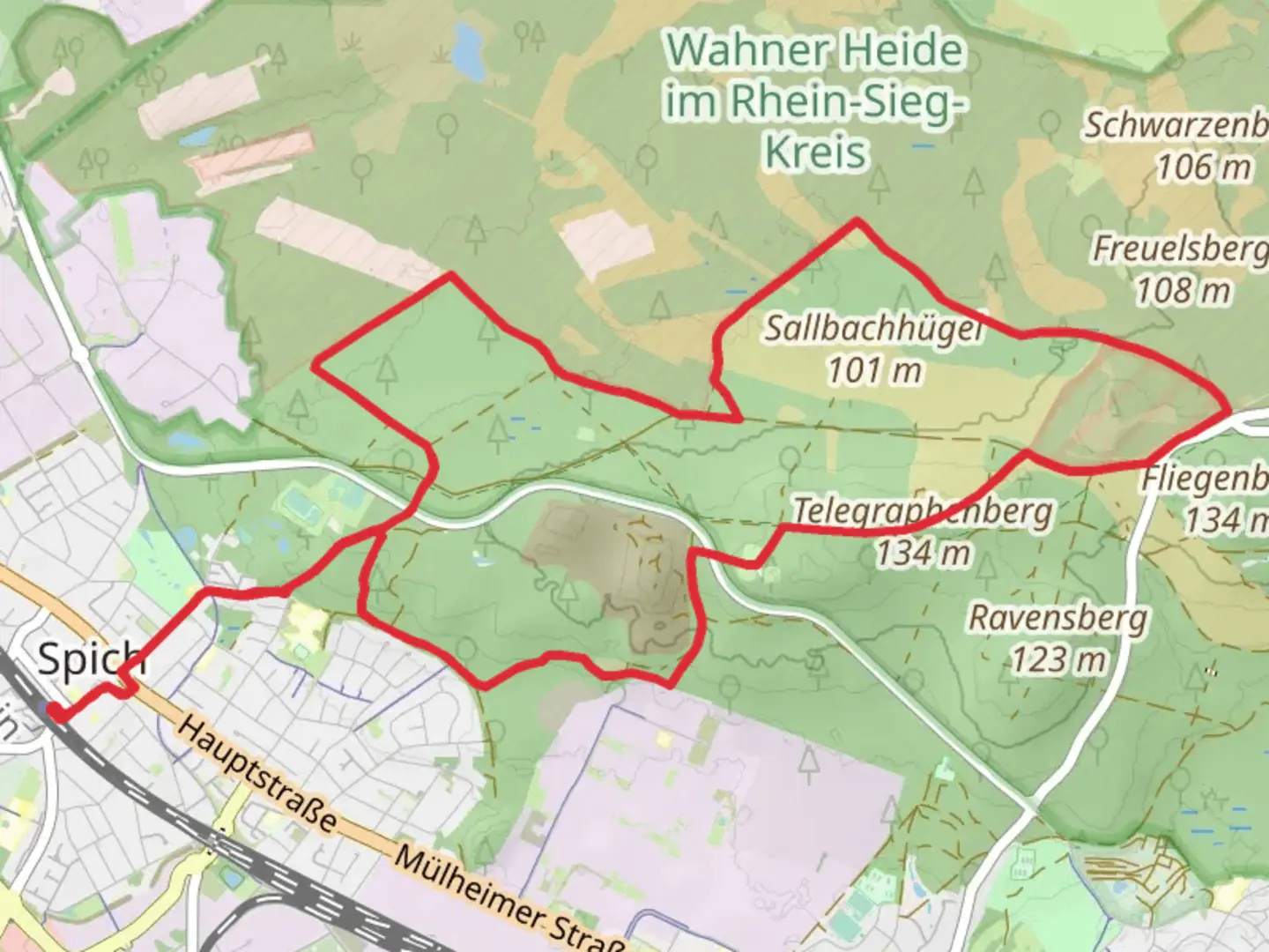 An image depicting the trail Moltkeberg and Telegraphenberg Loop via Spich and its surrounding area.