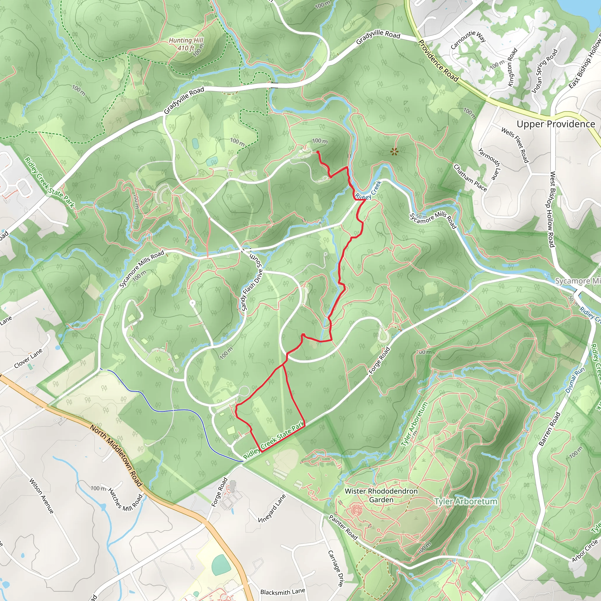 Ridley Creek from Blue Trail mobile static map