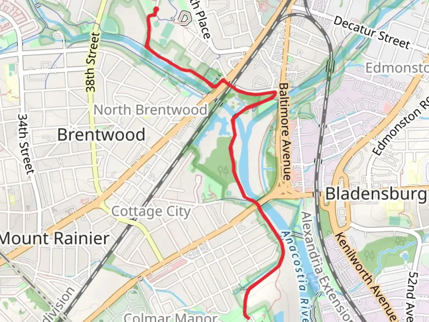 An image depicting the trail Rachel Carson Greenway Trail and Anacostia River Trail and its surrounding area.
