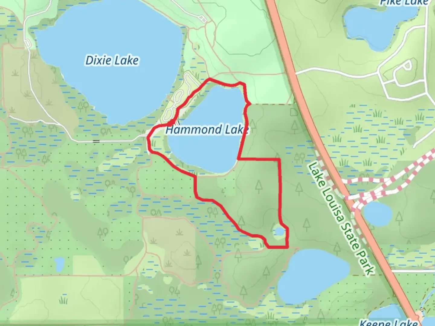 An image depicting the trail Hammond Lake Loop and its surrounding area.
