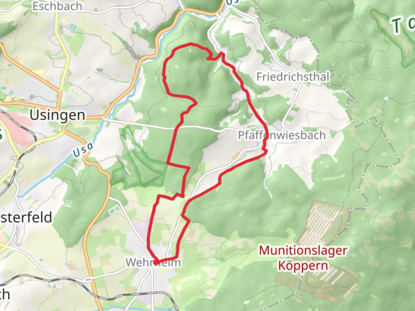 An image depicting the trail Wehrheim North Loop and its surrounding area.