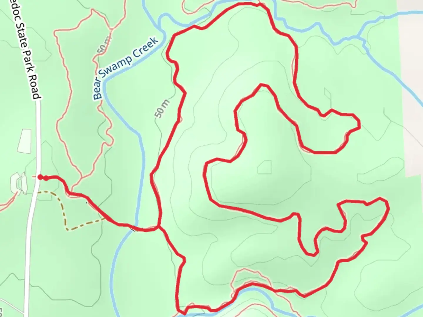 An image depicting the trail Bear Swamp Trail and Saponi Loop Trail and its surrounding area.