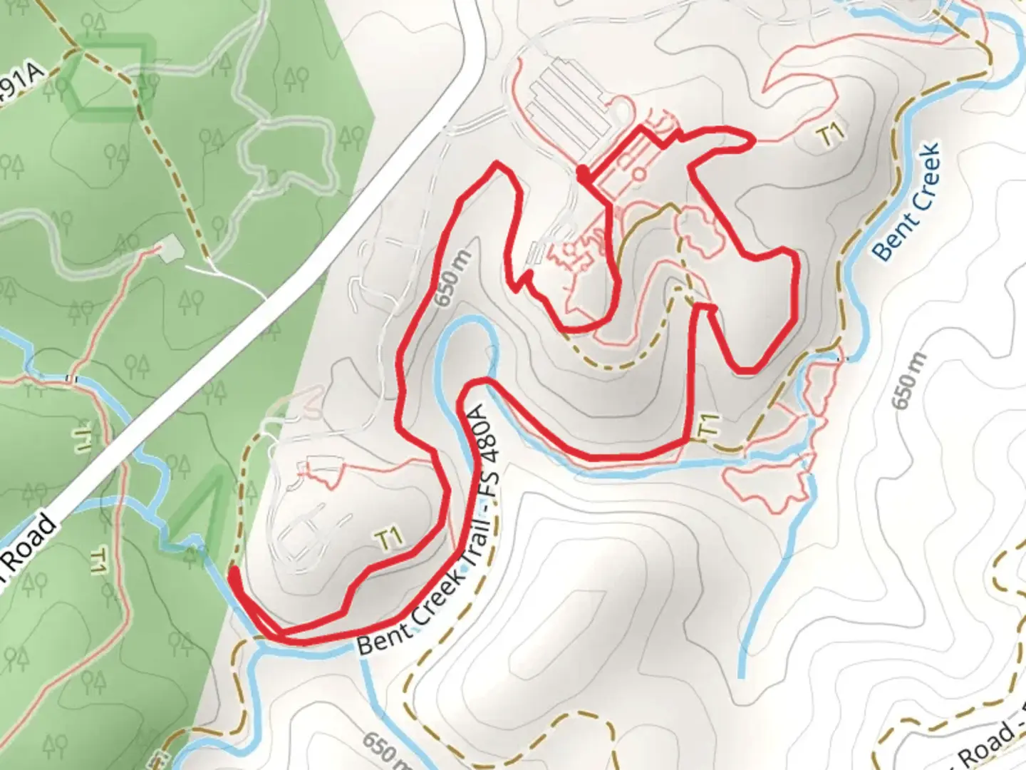 An image depicting the trail Bent Creek Trail and its surrounding area.