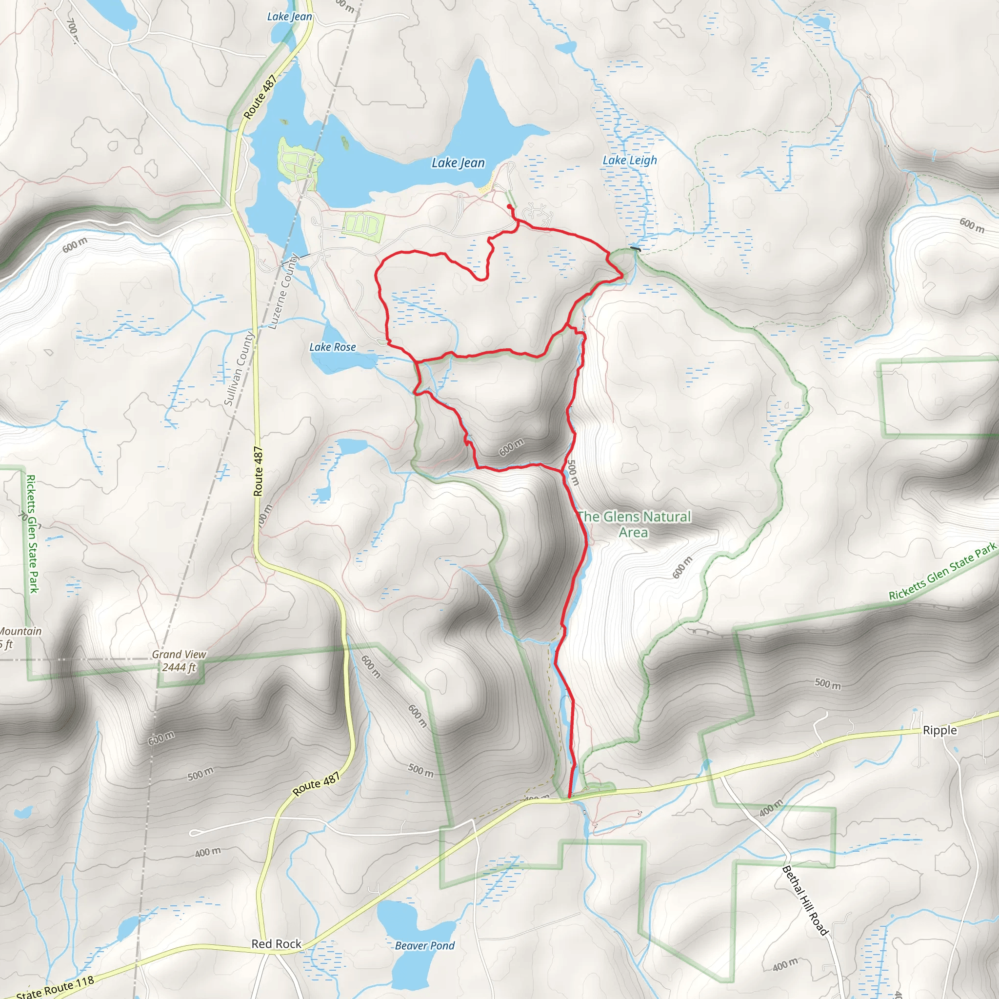 Kitchen Creek, Falls Trail and Bear Walk Trail Loop mobile static map
